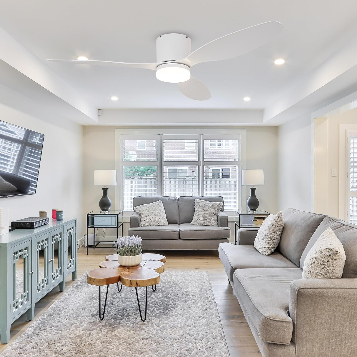 Parrot Uncle Ventilador de Techo ABS con Luz LED 24W, 6 Velocidades, 3 Aspas 132 cm de Diámetro, Función Verano-Invierno, Temporizador, Blanco - 2