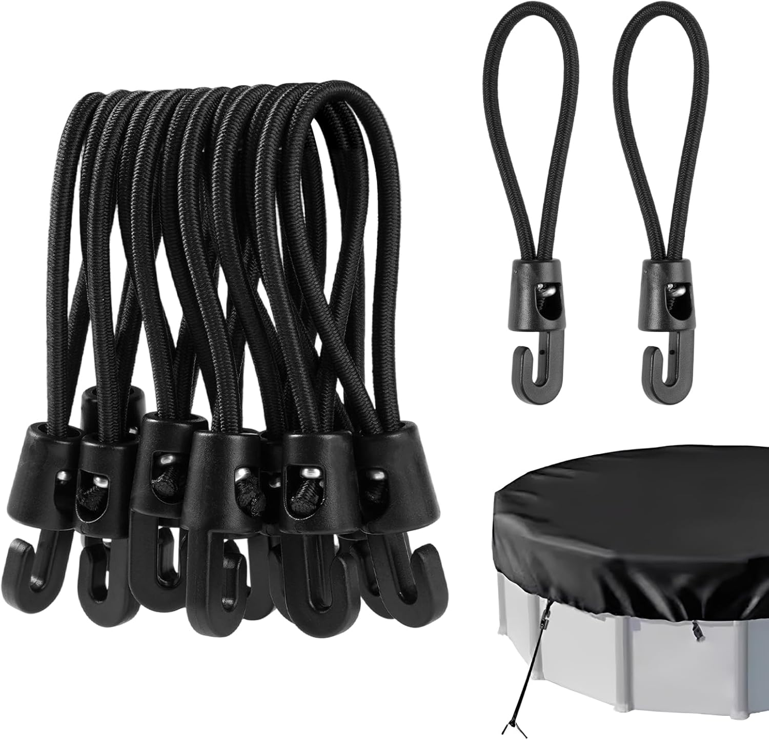 12 sztuk małych elastycznych linek bungee z haczykami, mini 10 cm elastyczna linka gumowa, linka bungee z haczykiem, zapięcie do pokrywy basenowe