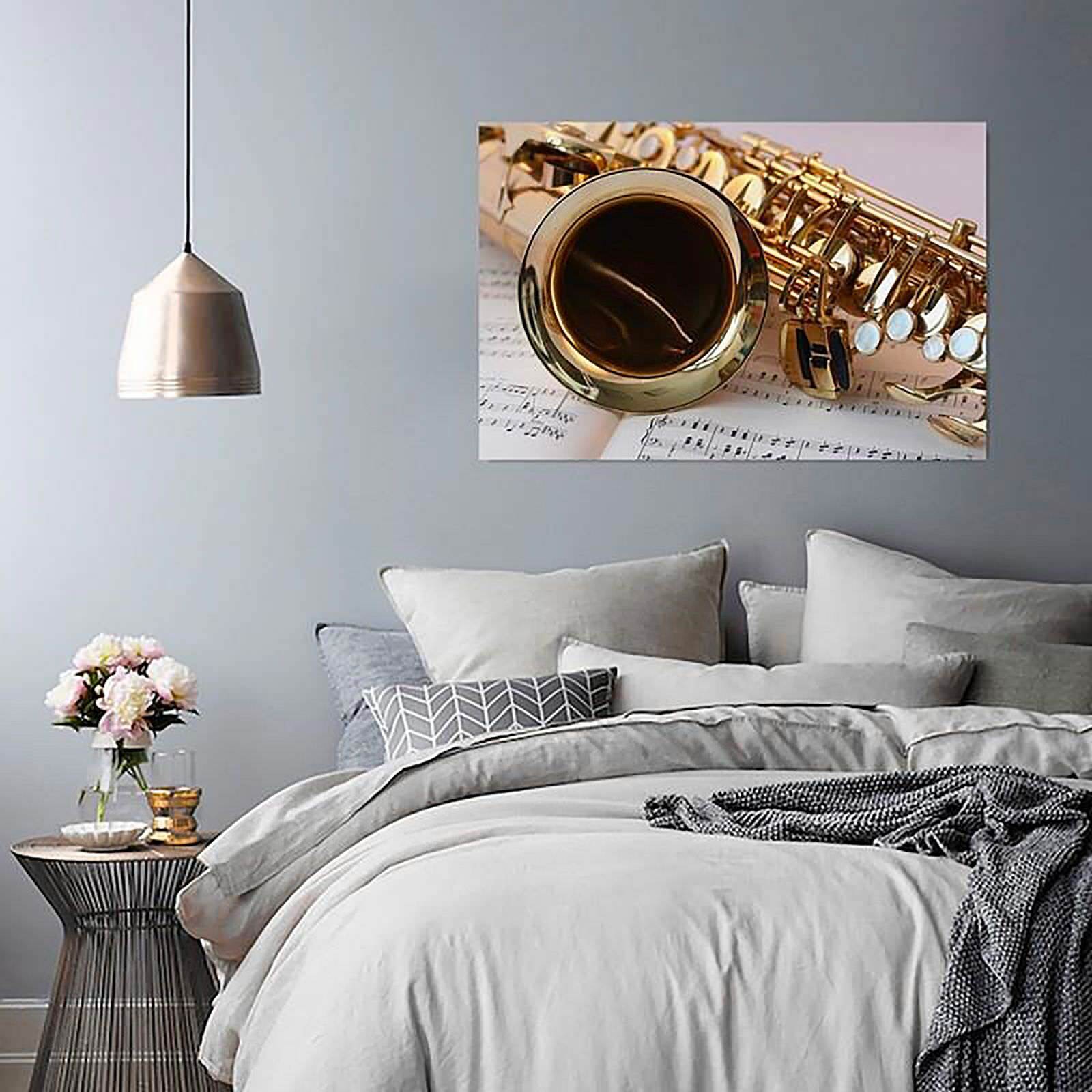 Tableau notation saxophone bois sur la feuille - 120 x 80 cm - 2