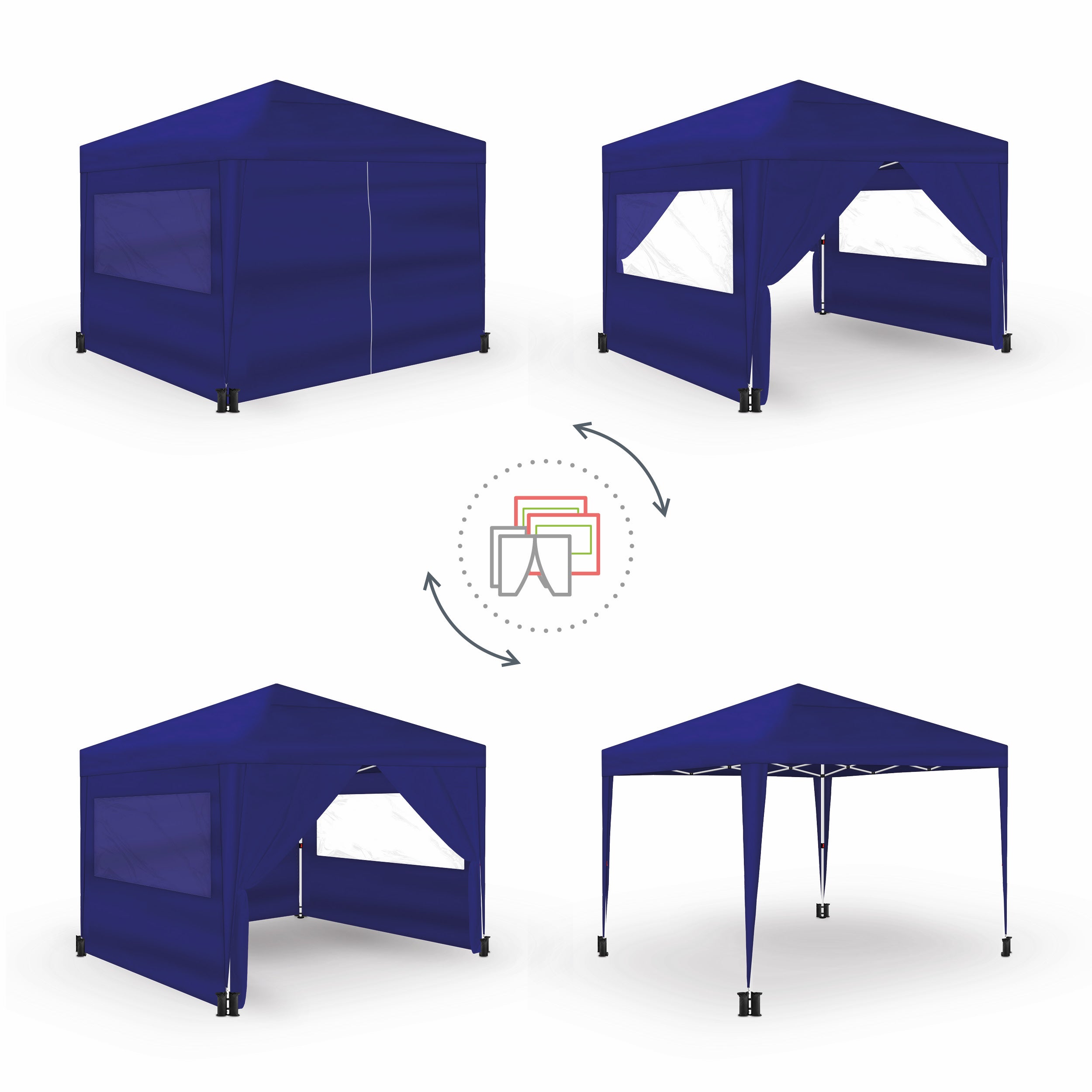 Wasabi - Carpa plegable 3x3 m Azul - 4 paredes laterales - Saco de transporte - Bolsas de arena para mayor aguante - Pérgola jardín - 4