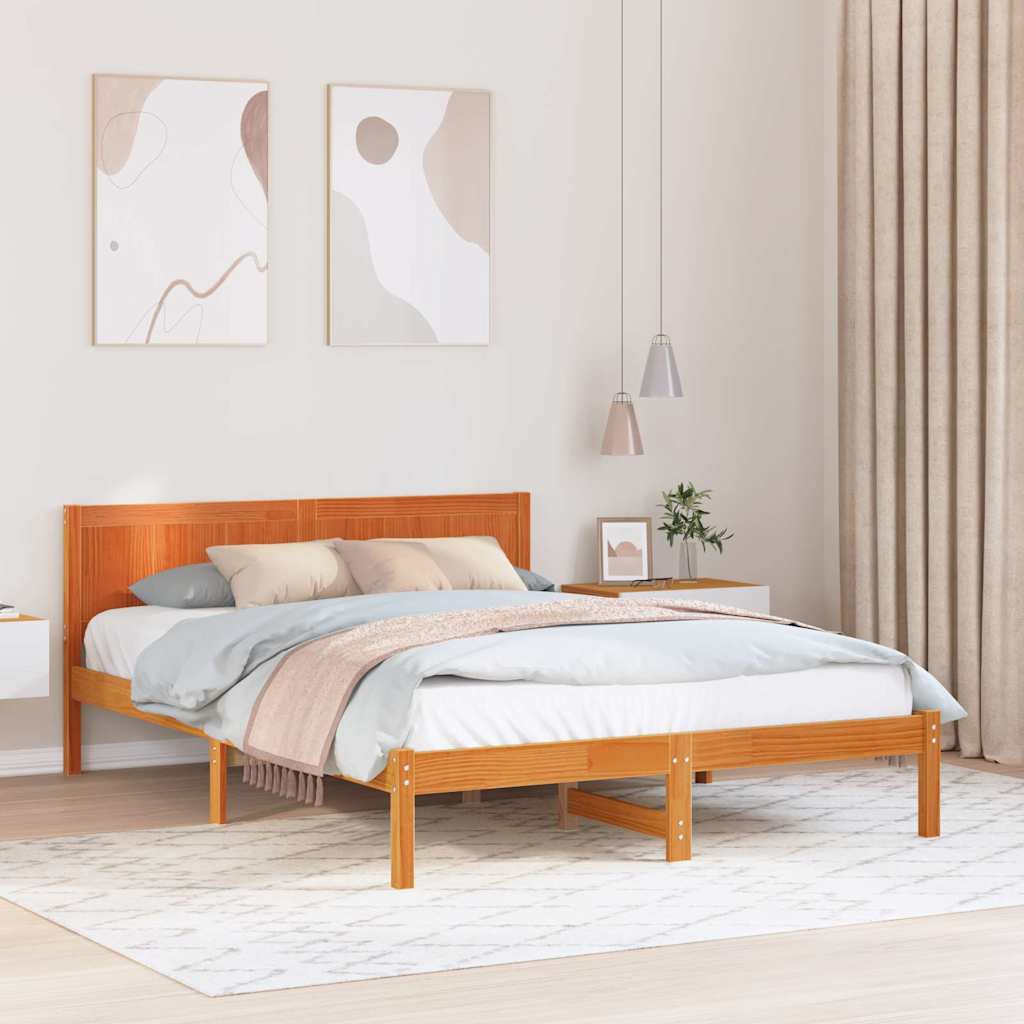 Łóżko Drewniane Brązowe Rama Łóżka Ze Stelażem Sypialnia Pokój 150 x 200 cm