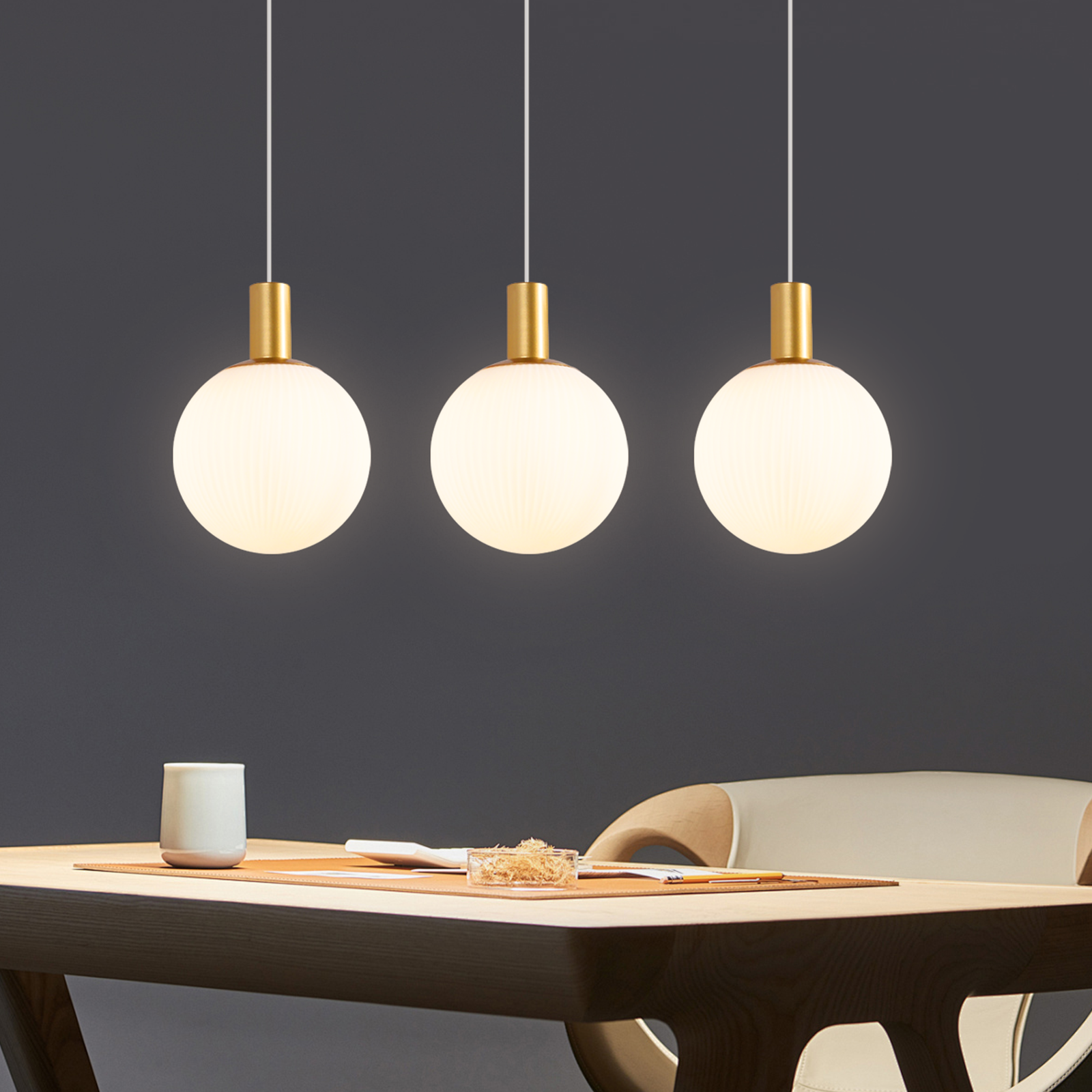 ZMH Lampa wisząca do jadalni, 3 żarówki, E27, złoto-biała, żyrandol do sypialni hotelowej