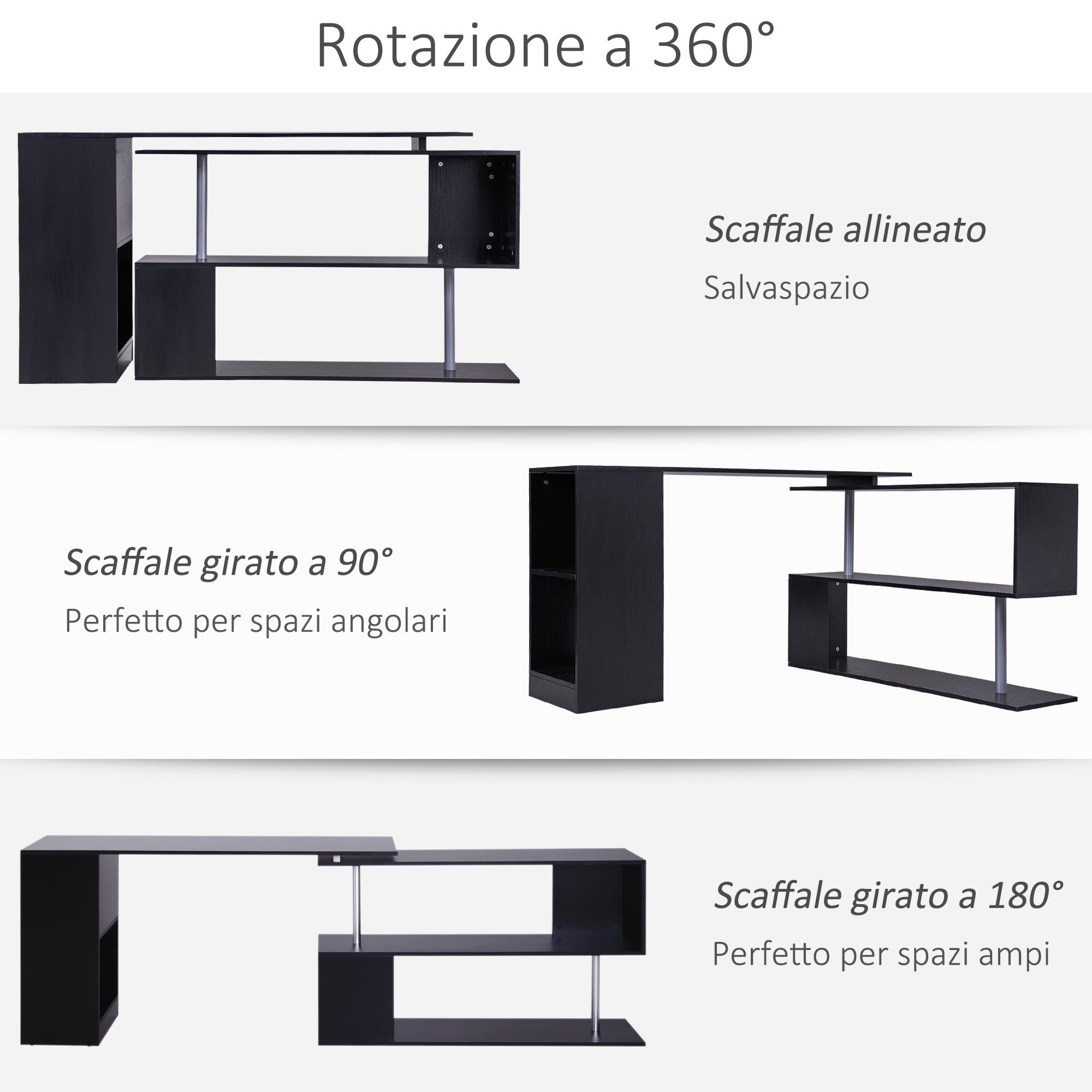 HOMCOM Scrivania Angolare Salvaspazio con Ripiano a S, Scrivania Moderna in Legno, 140x120x78 cm, Nero - 7