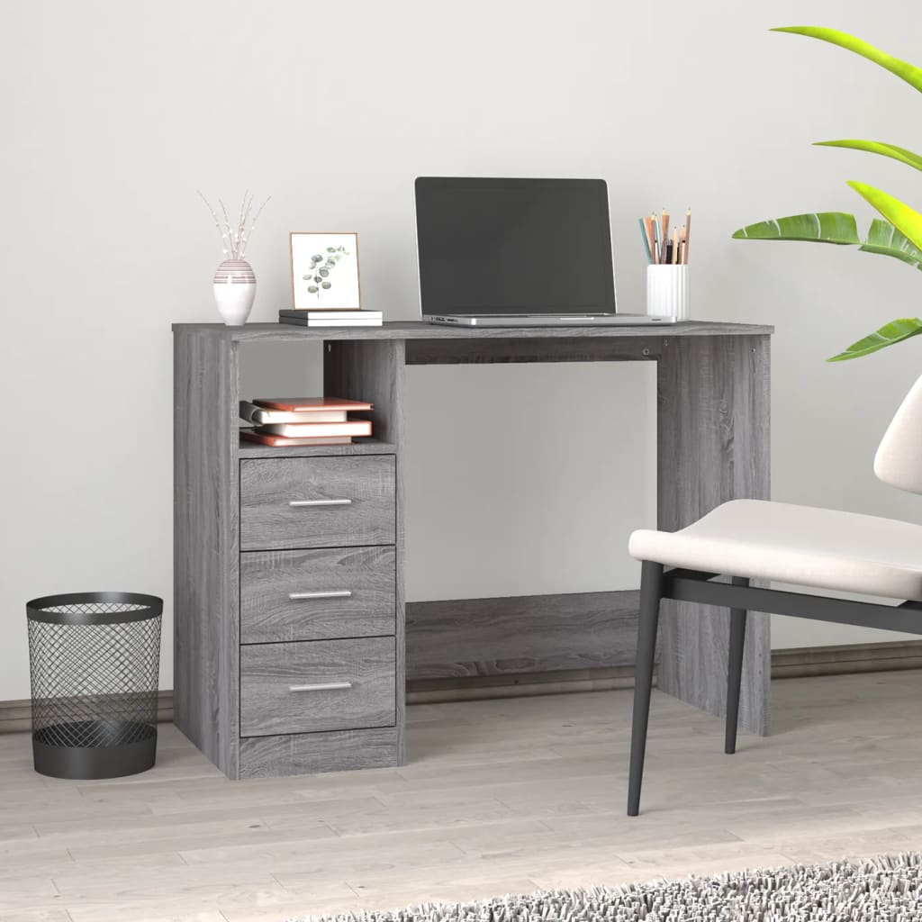 Bureau，Table de travail，Table d'étude avec tiroirs Sonoma gris 102x50x76 cm Bois d'ingénierie CWV45203 - 2