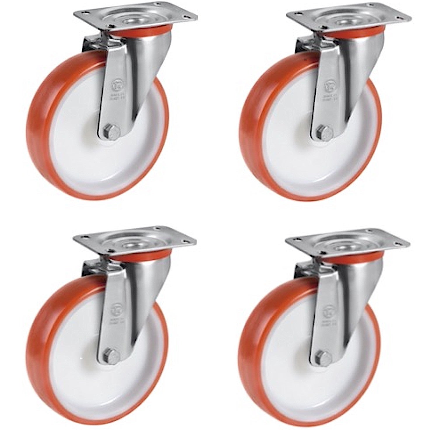 Lot de 4 roulettes pivotantes polyuréthane rouge 100 mm - 510 Kg ...
