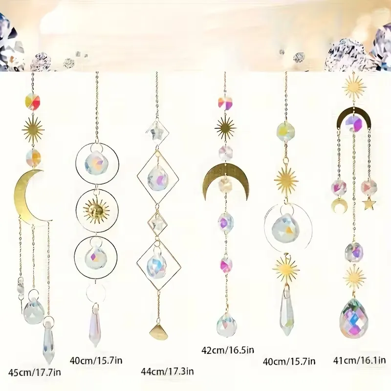 Attrape-soleil Décoration de fenêtre, attrape-soleil, carillon éolien en cristal, lot de 6, couleurs variées - 2
