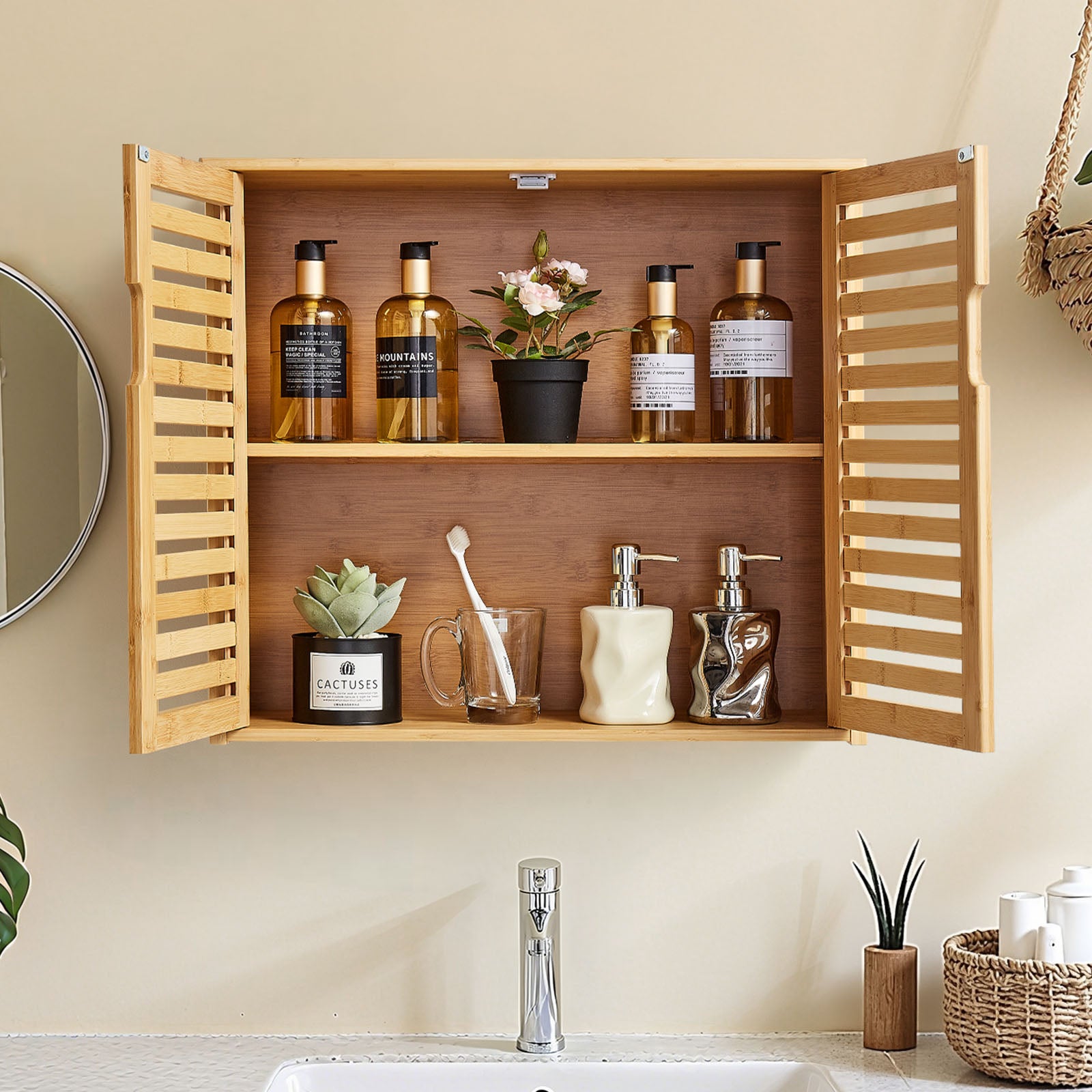 Armoire murale de salle bain VEVOR, 2 portes et étagère réglable avec 3 niveaux de hauteur, armoire à pharmacie de rangement, pour buanderie, cuisine - 8