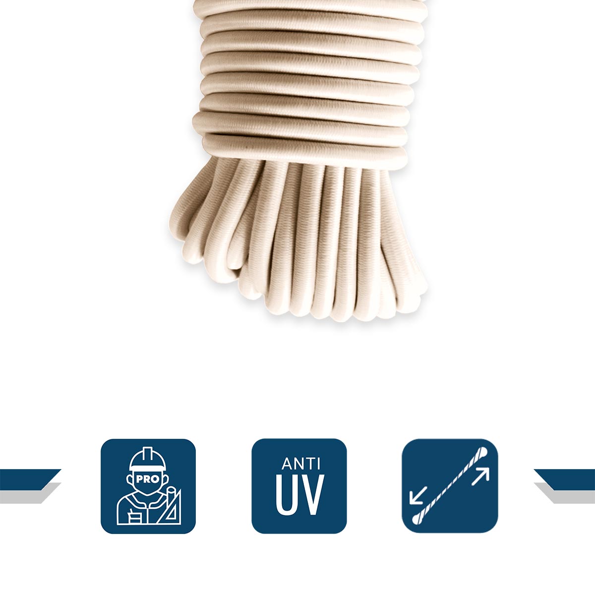 Sandow élastique Ivoire 20 mètres - Qualité PRO TECPLAST 9SW - Tendeur pour bâche de diamètre 9 mm - 3