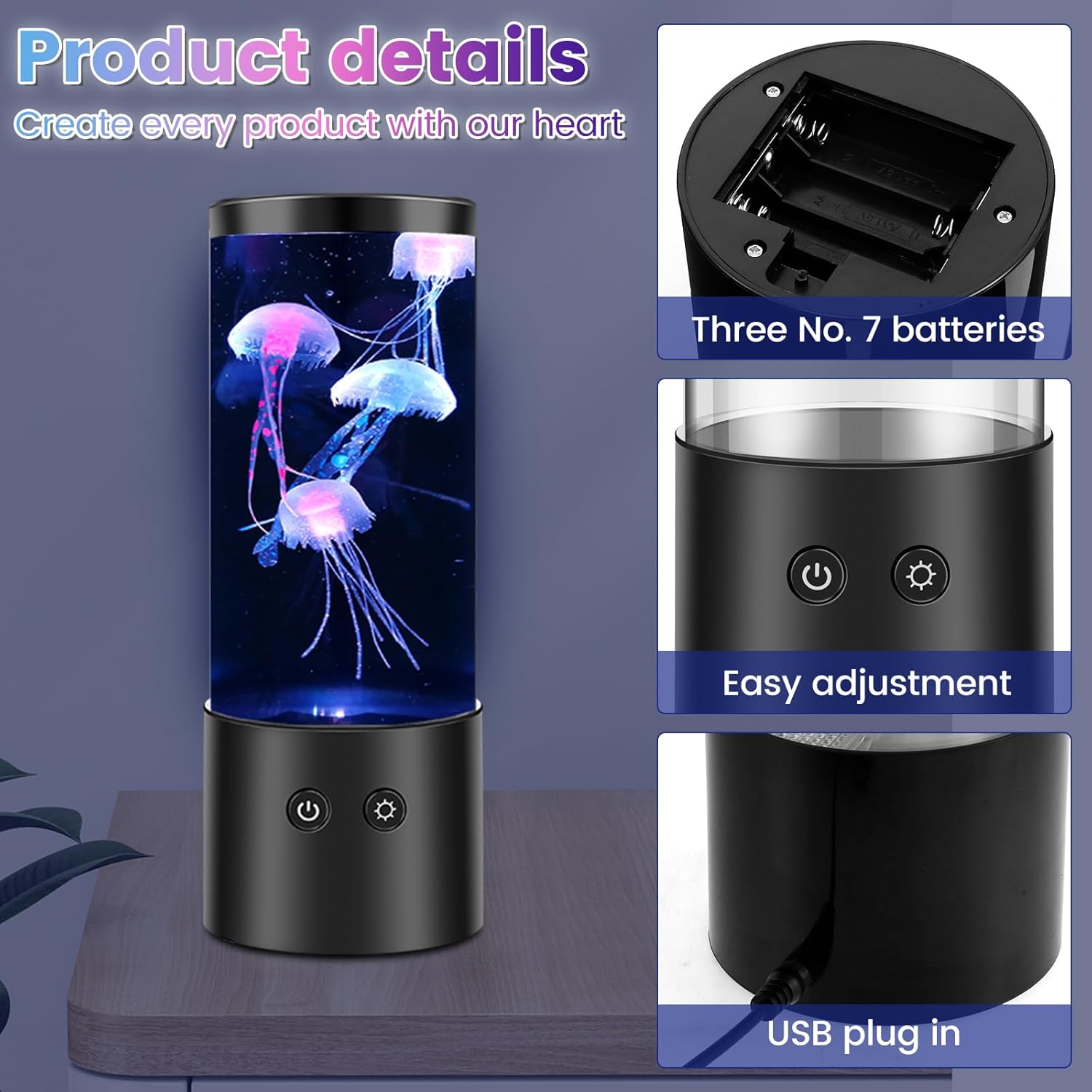 Lampe à lave pour méduses, capteur lumineux pour aquarium avec 7 modes de changement de couleur, éclairage d'ambiance réaliste pour méduses - 3