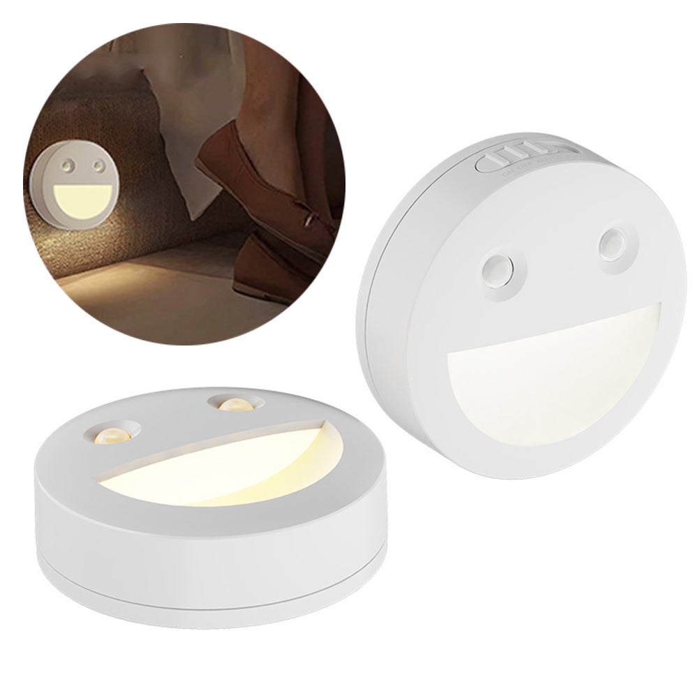 2 sztuki LED dwukolorowa optyczna magnetyczna samoprzylepna lampka korytarzowa z czujnikiem ruchu i uśmiechem, lampka nocna z czujnikiem