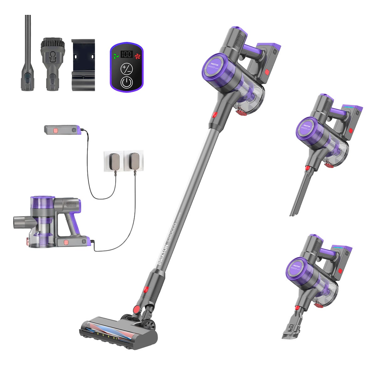 Prixton Aspirador Vertical Inalámbrico Sirocco Cyclone 400W 2 En 1 Con Pantalla Led Y Filtro Hepa - Imagen 3