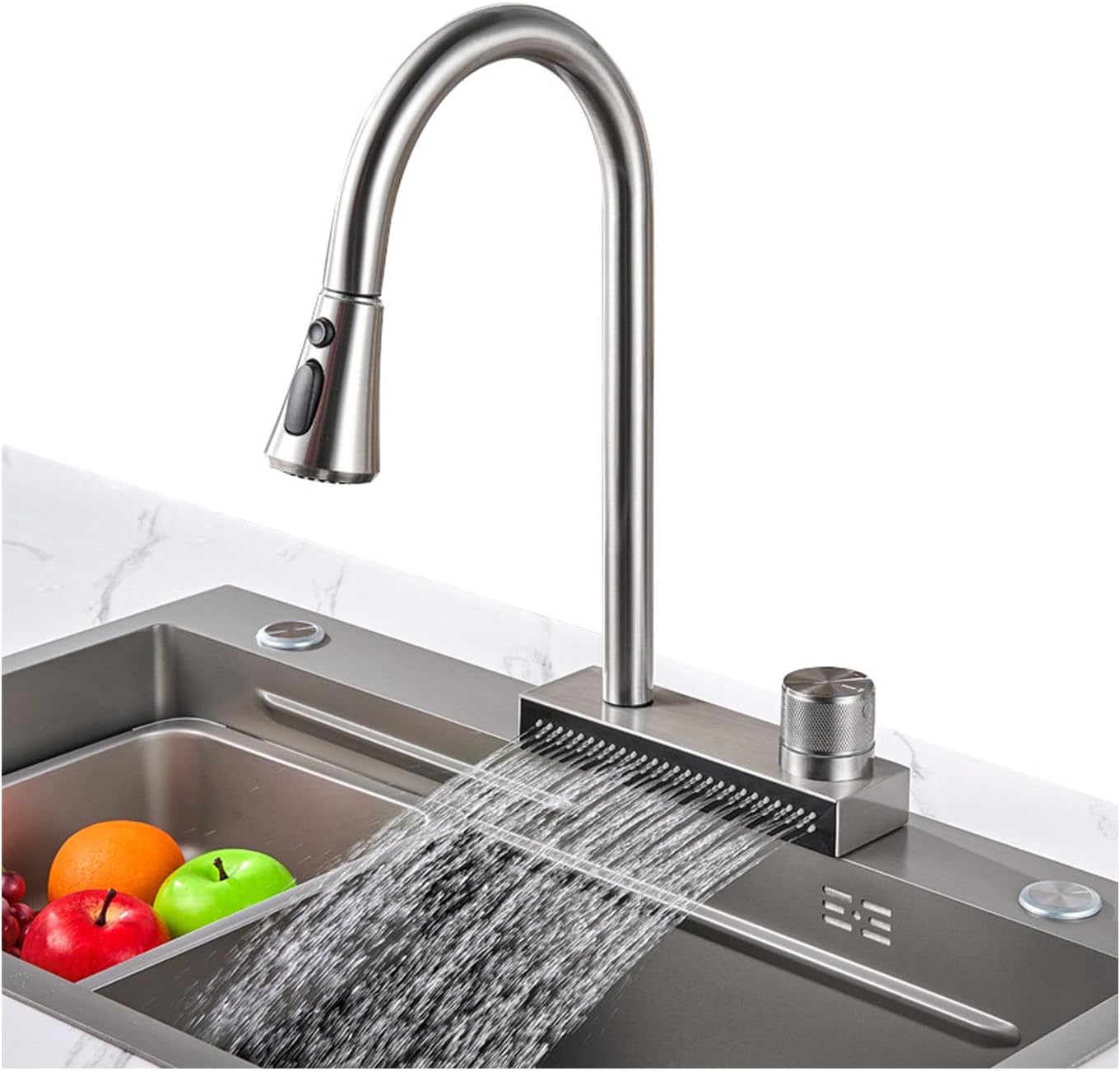 Robinet cascade inox 304 - effet pluie H/C, pulvérisateur extractible ...