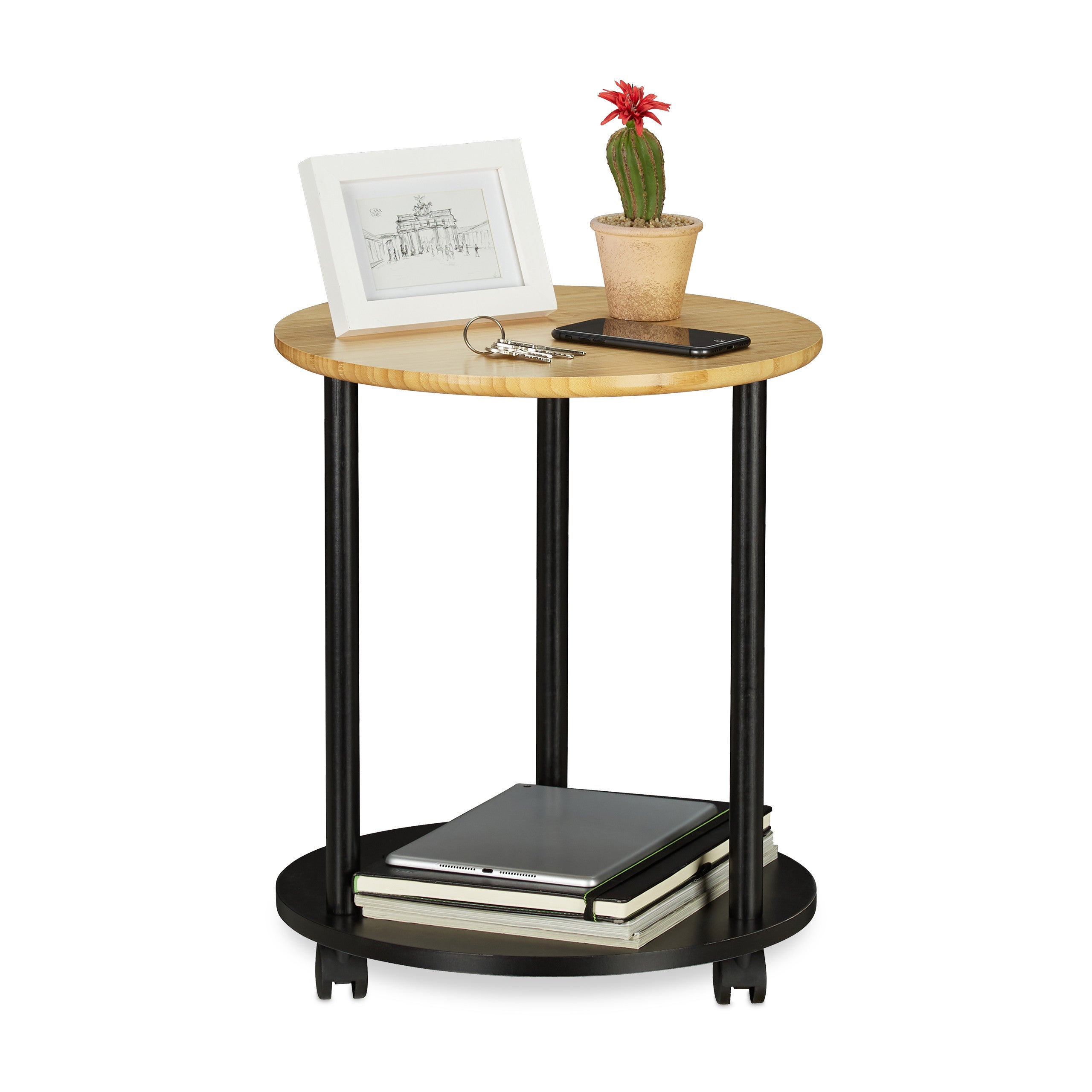 Relaxdays Table d’appoint ronde, avec roues,mobile, design moderne, en ...