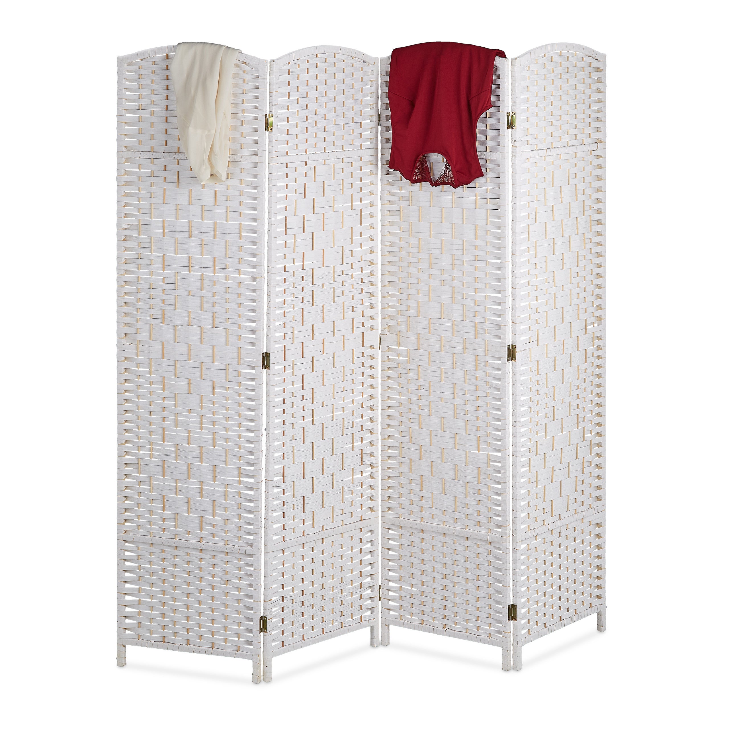 Relaxdays biombo 4 paneles, 170 x 160 cm, separador ambientes plegable, madera y cuerda de papel, mampara en blanco
