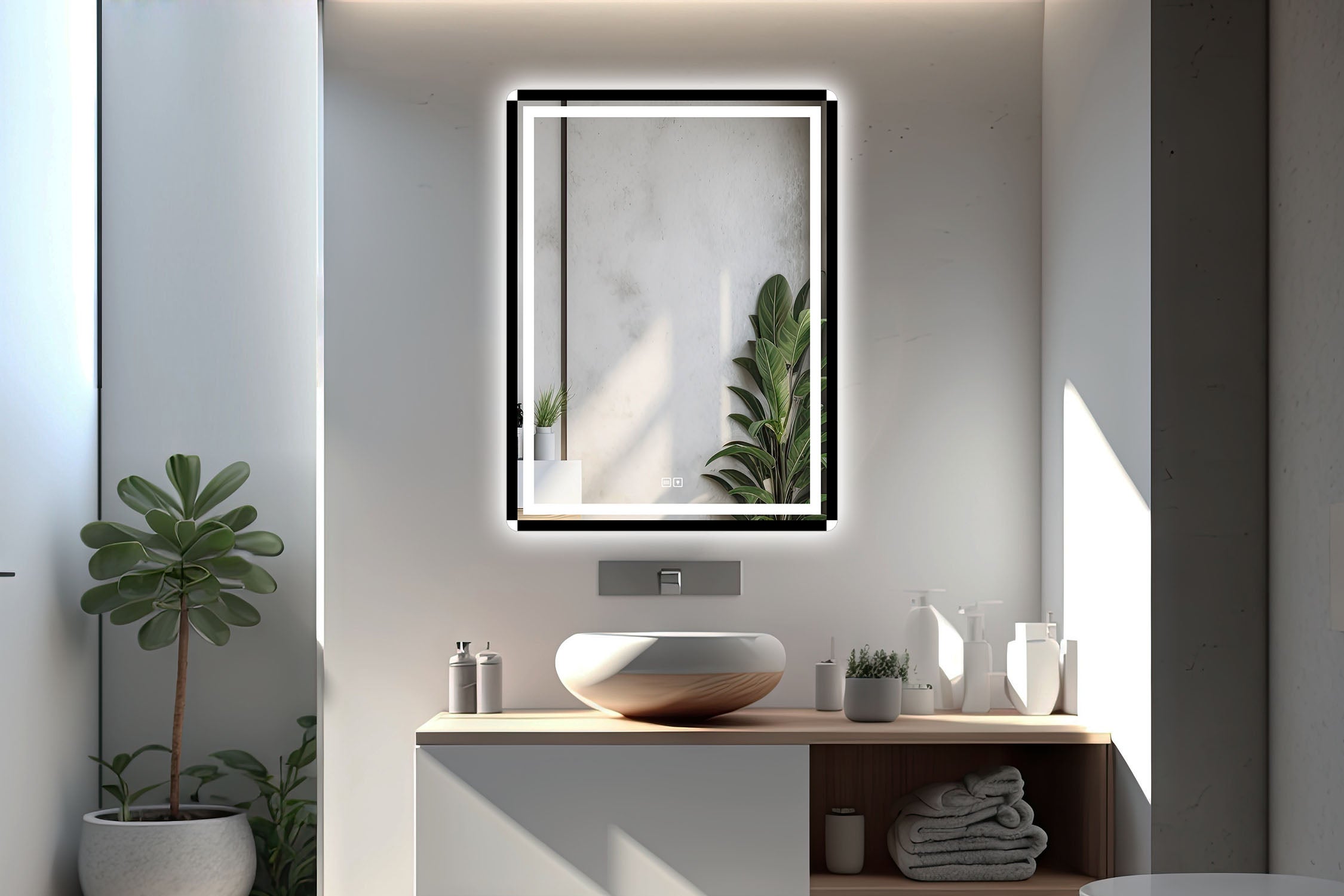 Lustro podświetlane w czarnej ramie z białymi narożnikami Duo White 60x80 - 5