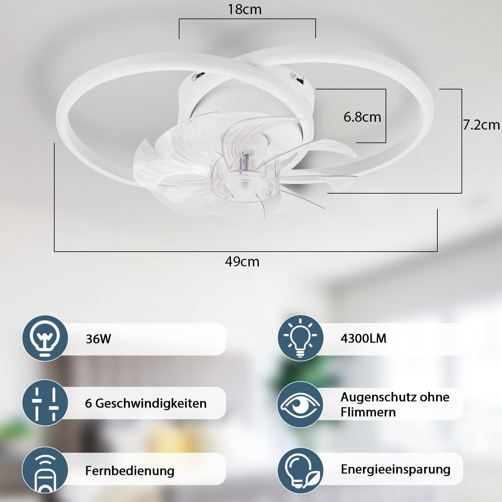 ZMH Plafonnier Ventilateur LED 36W Blanc Télécommande Silencieux 3 Température de couleur 6 Vitesses Pour Salon Salle à Manger Enfant - 4