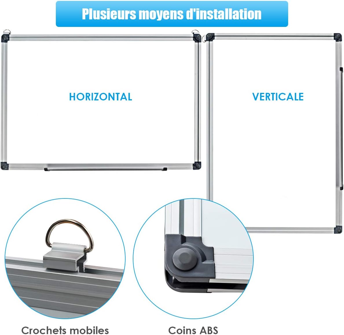 Tableau Blanc Effaçable Surface Magnétique avec Cadre ,3 Stylos et Effaçable à Sec 90*60CM - 2