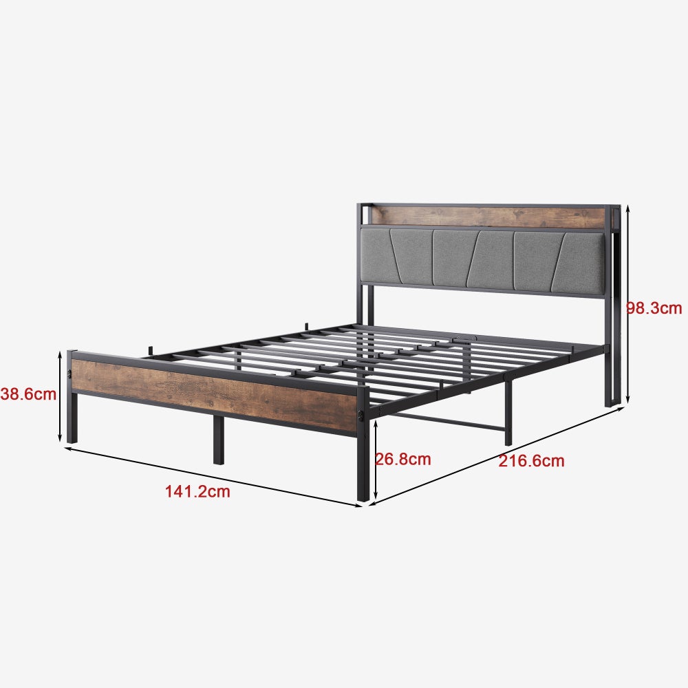 Rama łóżka 140×200 cm z inteligentnymi diodami LED, schowkiem i portami USB – solidna metalowa konstrukcja, cicha praca i łatwy montaż - 5