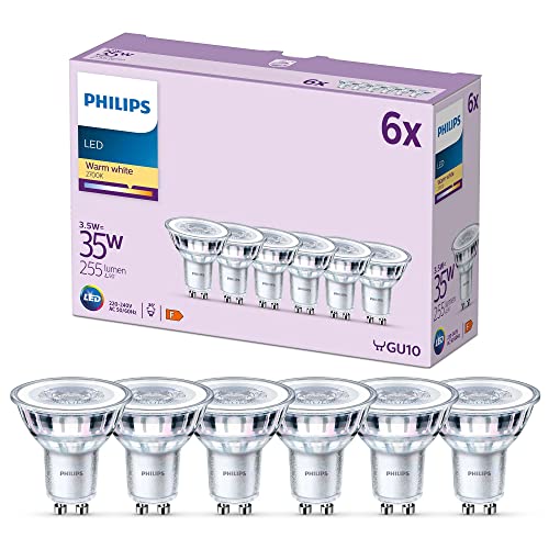 Philips pack de 6 ampoules LED GU10, 35W, 2700K, blanc chaud