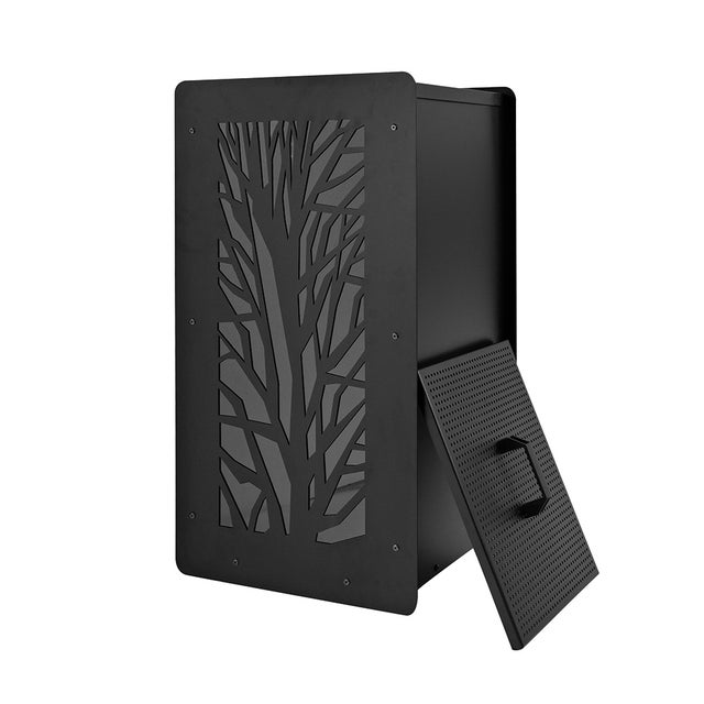 Réservoir à granulés 55 kg noir - 37 x 37 x 69 cm - Acier robuste et tamis intégré