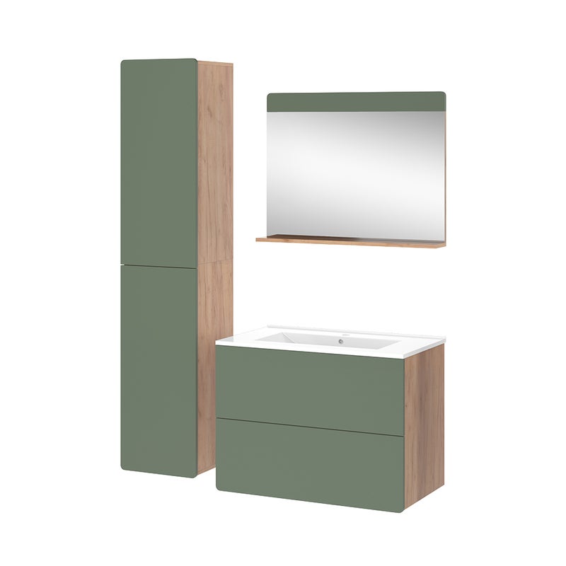 Vicco Zestaw mebli łazienkowych Izan, Goldkraft dąb/zielony, 4 części z wysoką jednostką