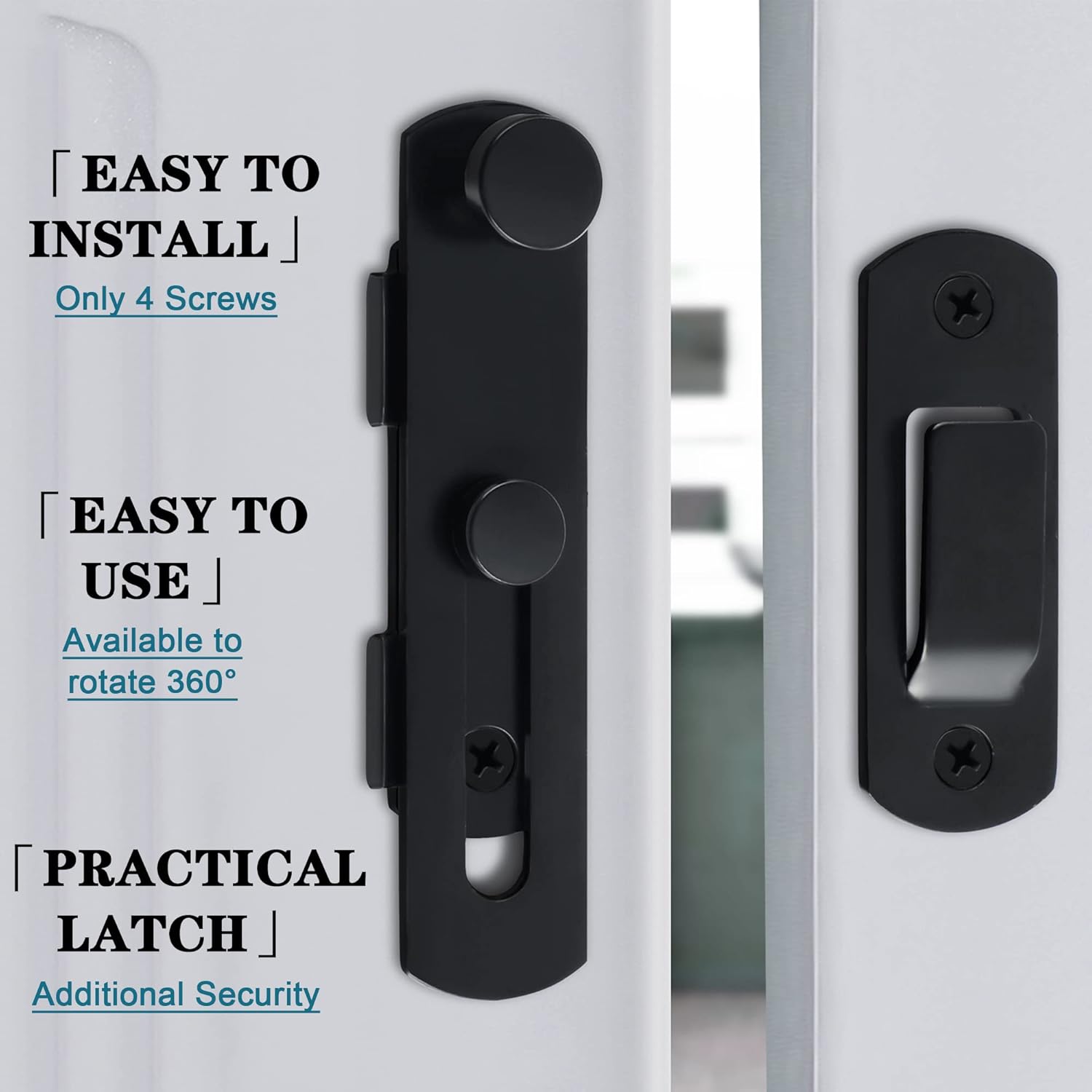 2Pcs Verrou Porte Coulissante Serrure Volet Loquet Porte Verrou Portail à Bascule Boulon avec Vis pour Porte, Fenêtre, Placard et Jardin, Finition - 3