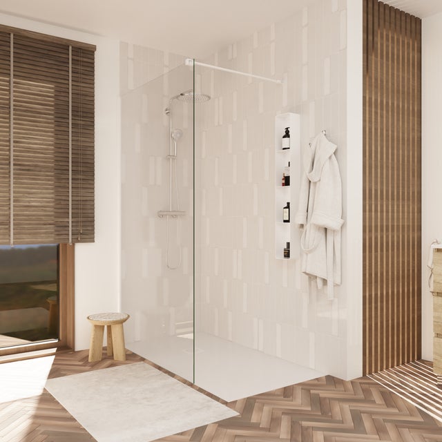 PAROI DE DOUCHE FIXE | 110 x 195 CM | PROFILE BLANC MAT | VERRE TEMPE EPAISSEUR 8MM | TRAITEMENT ANTICALCAIRE | PLUSBAÑO