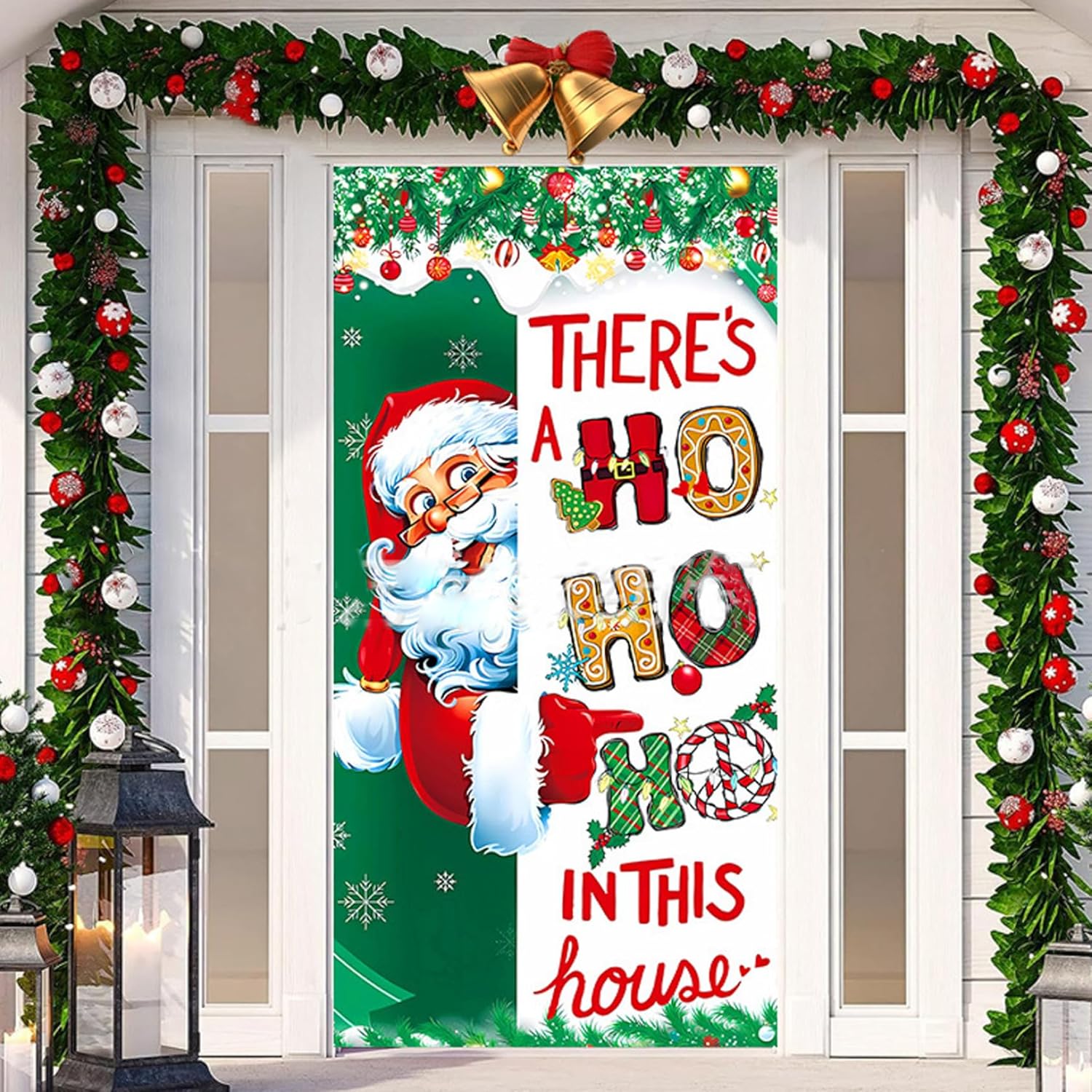 Cubierta navideña para puerta, banderín navideño para puerta de 90 x 200 cm - 2