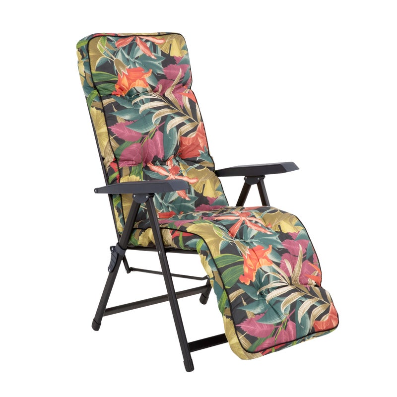 Fotel ogrodowy z podnóżkiem Lena Plus Black Edition tropikalny wzór Patio