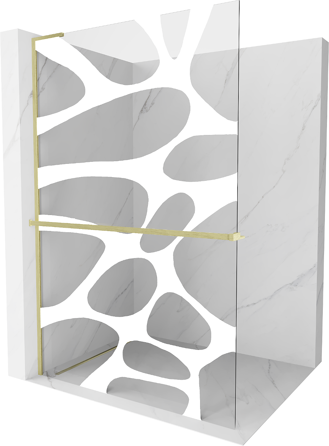 Mexen Kioto+ L ścianka prysznicowa z półką Walk-in 90 x 200 cm, biała fala, złota szczotkowana - 800-090-123-55-97