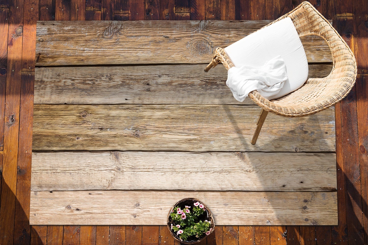 Tapis en vinyle extérieur décoratif imitation planches bois naturelles style moderne terrasse 150x225 – Tulup - 4