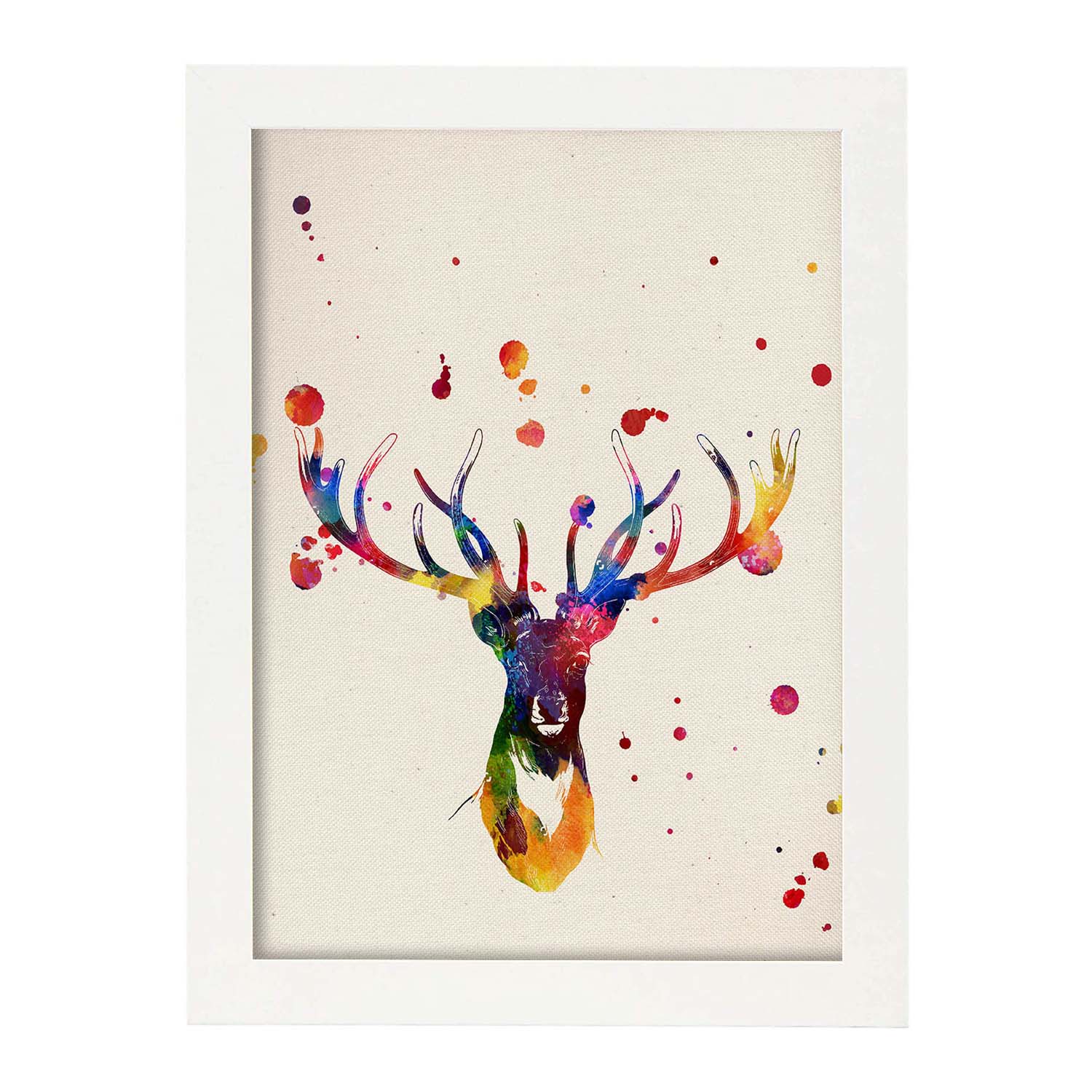 Lamina para enmarcar ciervo estilo acuarela. poster con imagen de ciervo en . decoracion de hogar marco blanco - a3