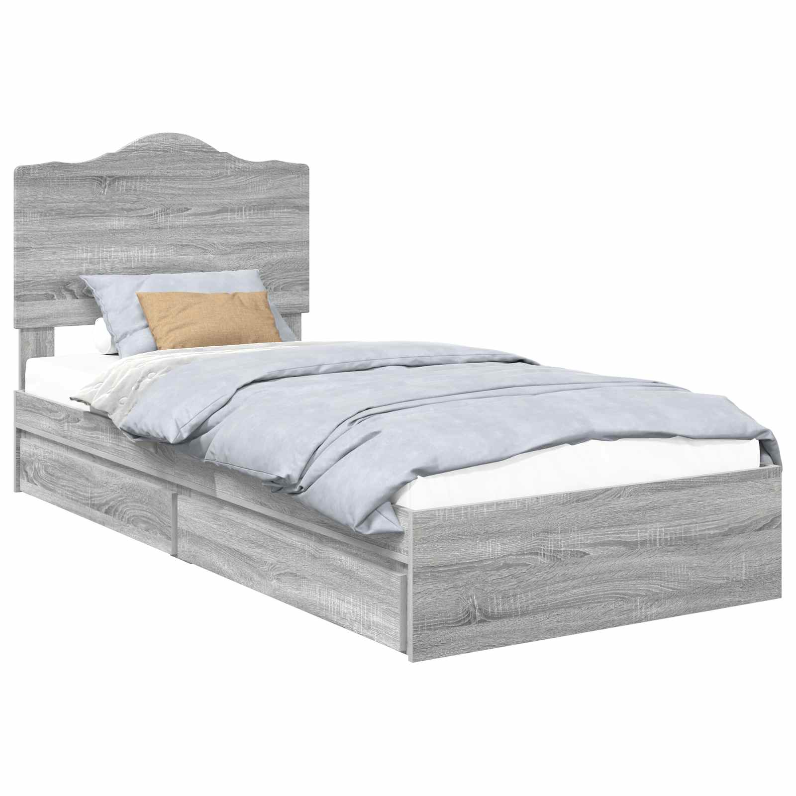 Lit avec rangement, panneau de bois, gris, pour la chambre, 70 × 190 cm - 2