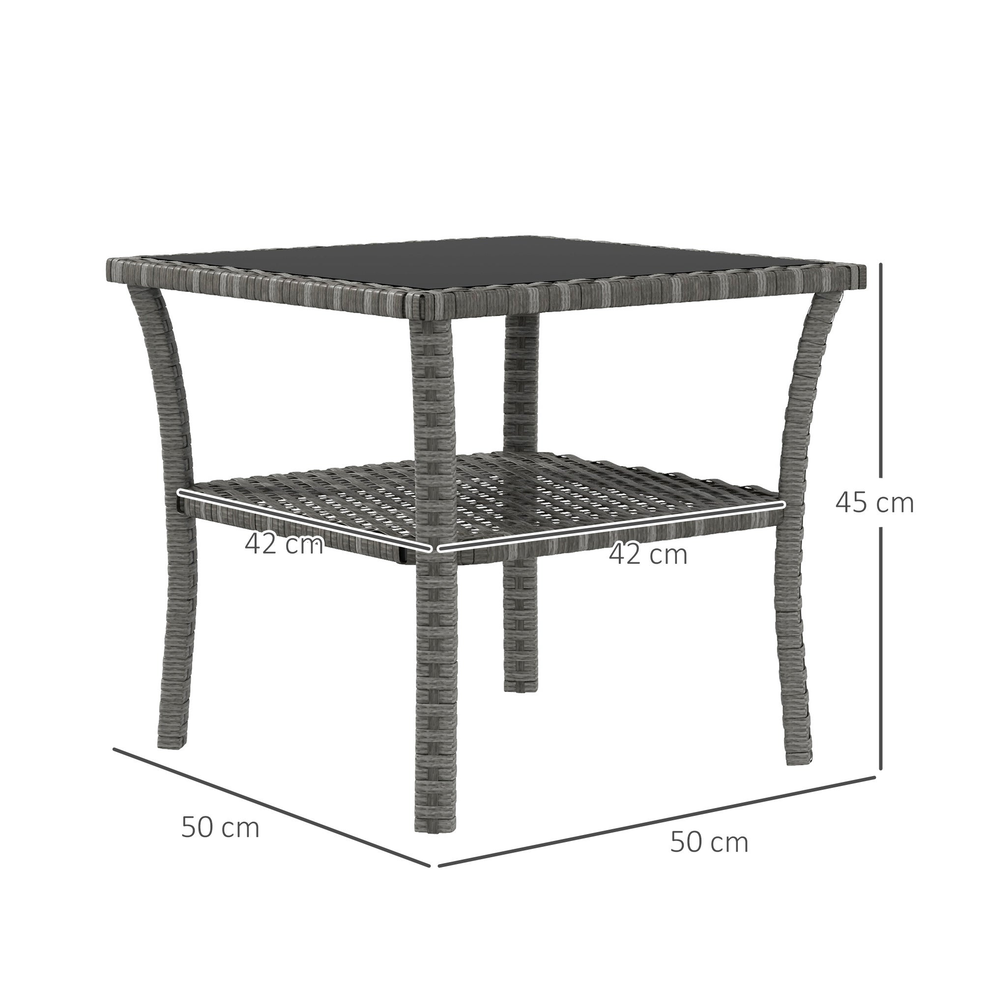 Table basse de jardin carré en Résine tressée Gris 4 places - 3