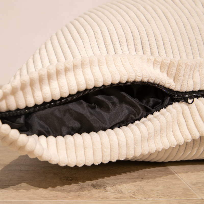 Pouf velours côtelé déhoussable BANANAIR 180 x 140 cm blanc cassé - 4