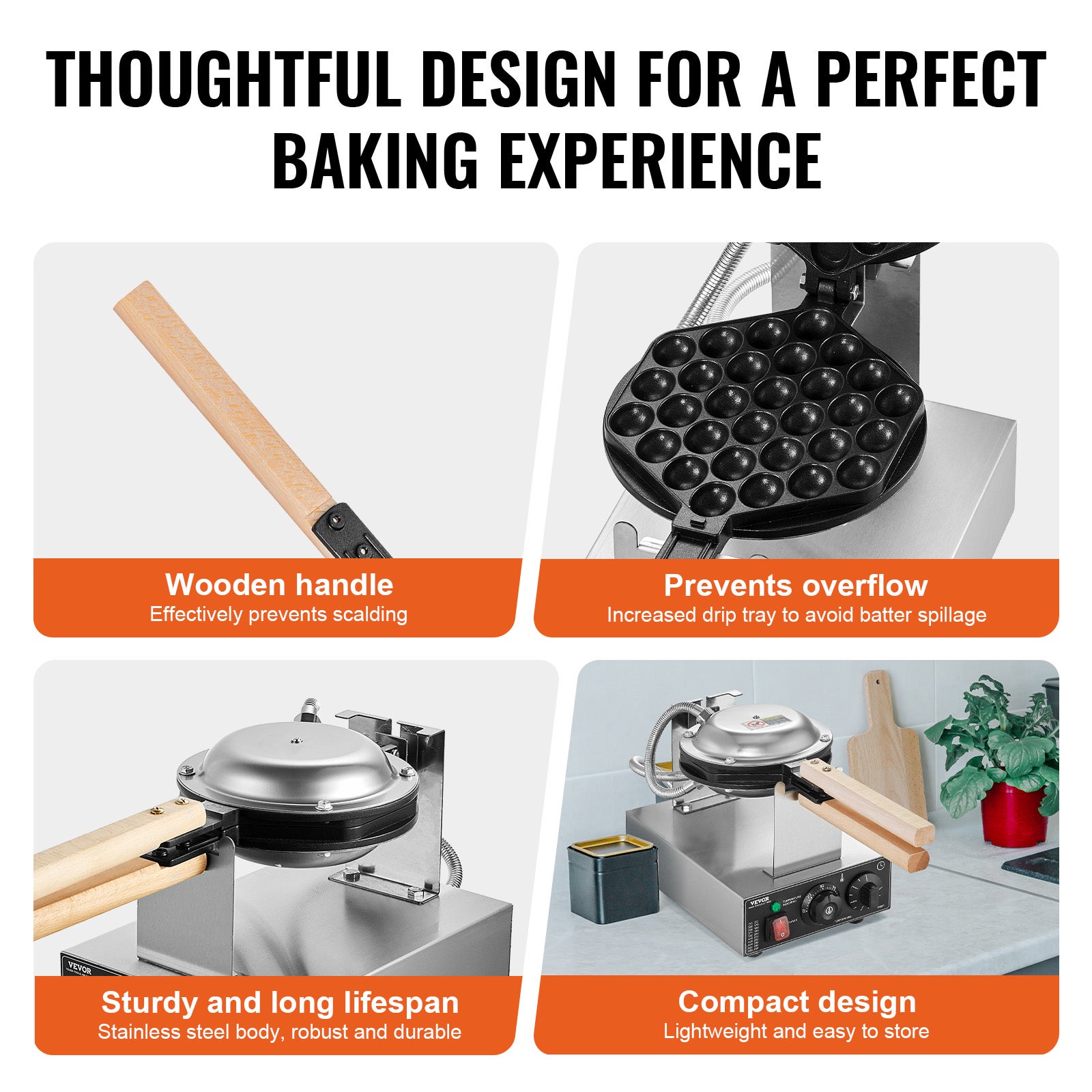Gaufrier professionnel 1400 W,VEVOR inox,antiadhésif,rotation 180°,avec contrôle de la température et du temps,adapté aux restaurants - 5