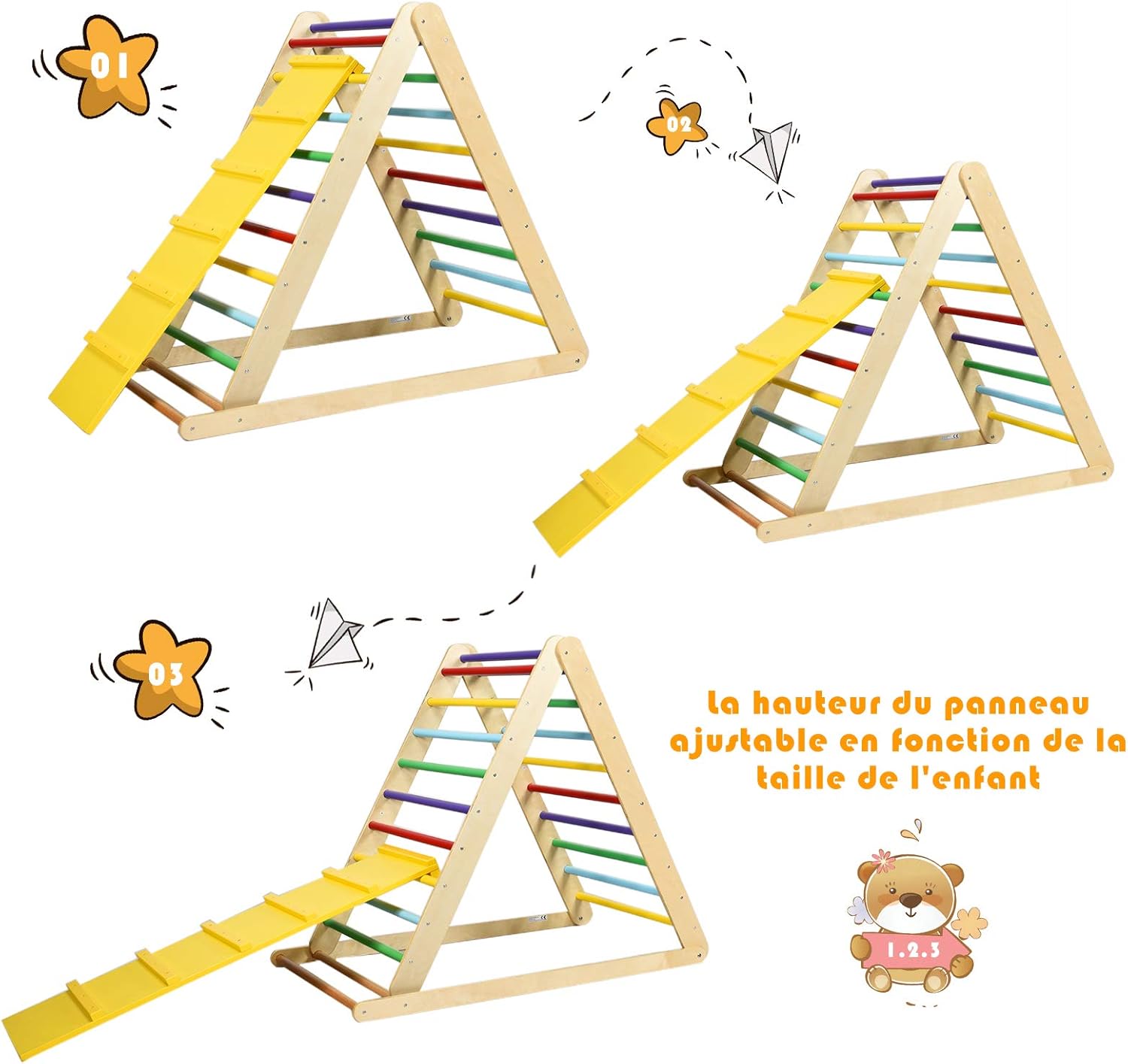 Triangle d’Escalade Enfants avec Toboggan pour Grimper et Glisser, Utilisation Jardin d'enfant ou à la Maison,50 KG pour Enfants 3Ans+ - 6