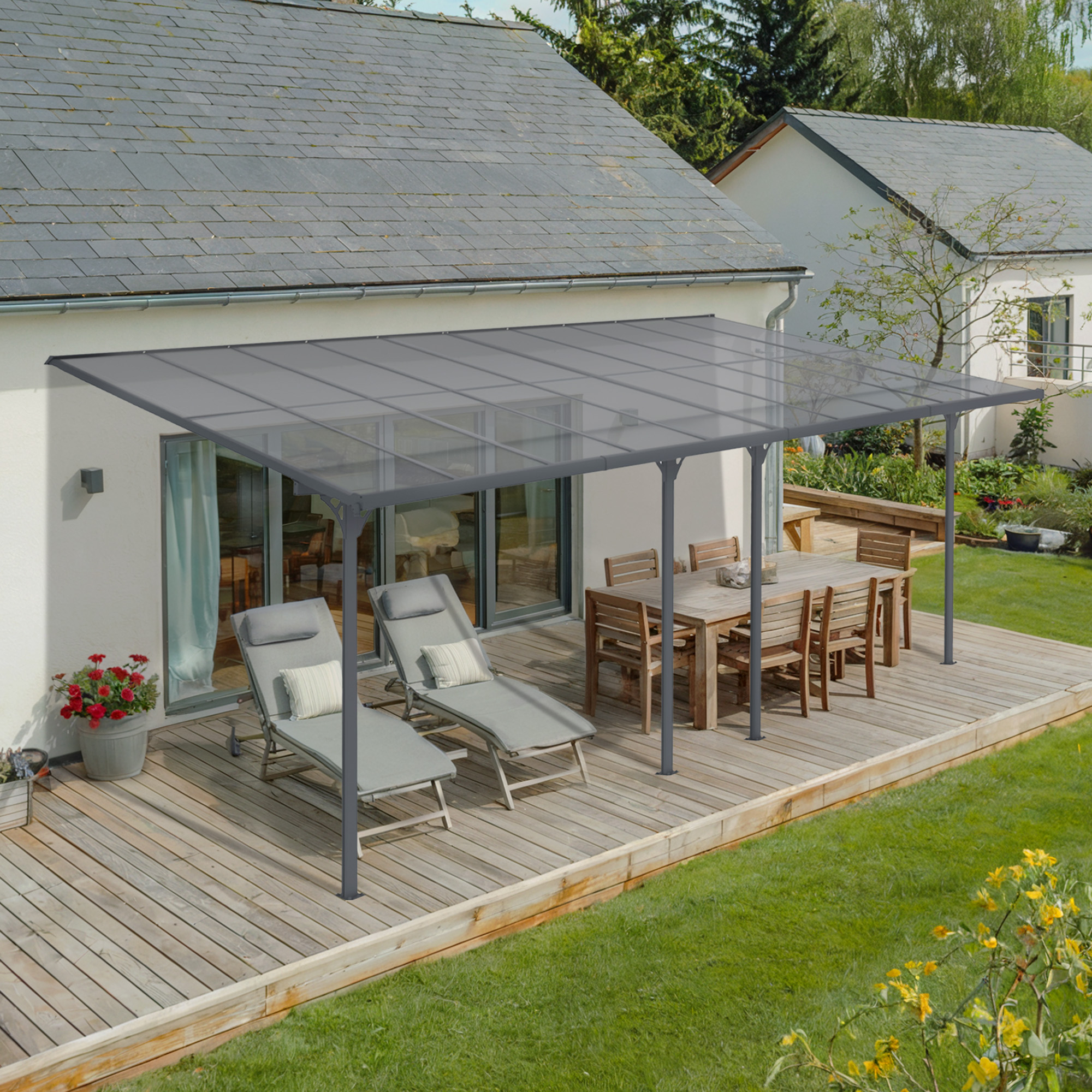 Dołączona pergola/wiata garażowa 18m² KLEO 600L300 aluminium Szary