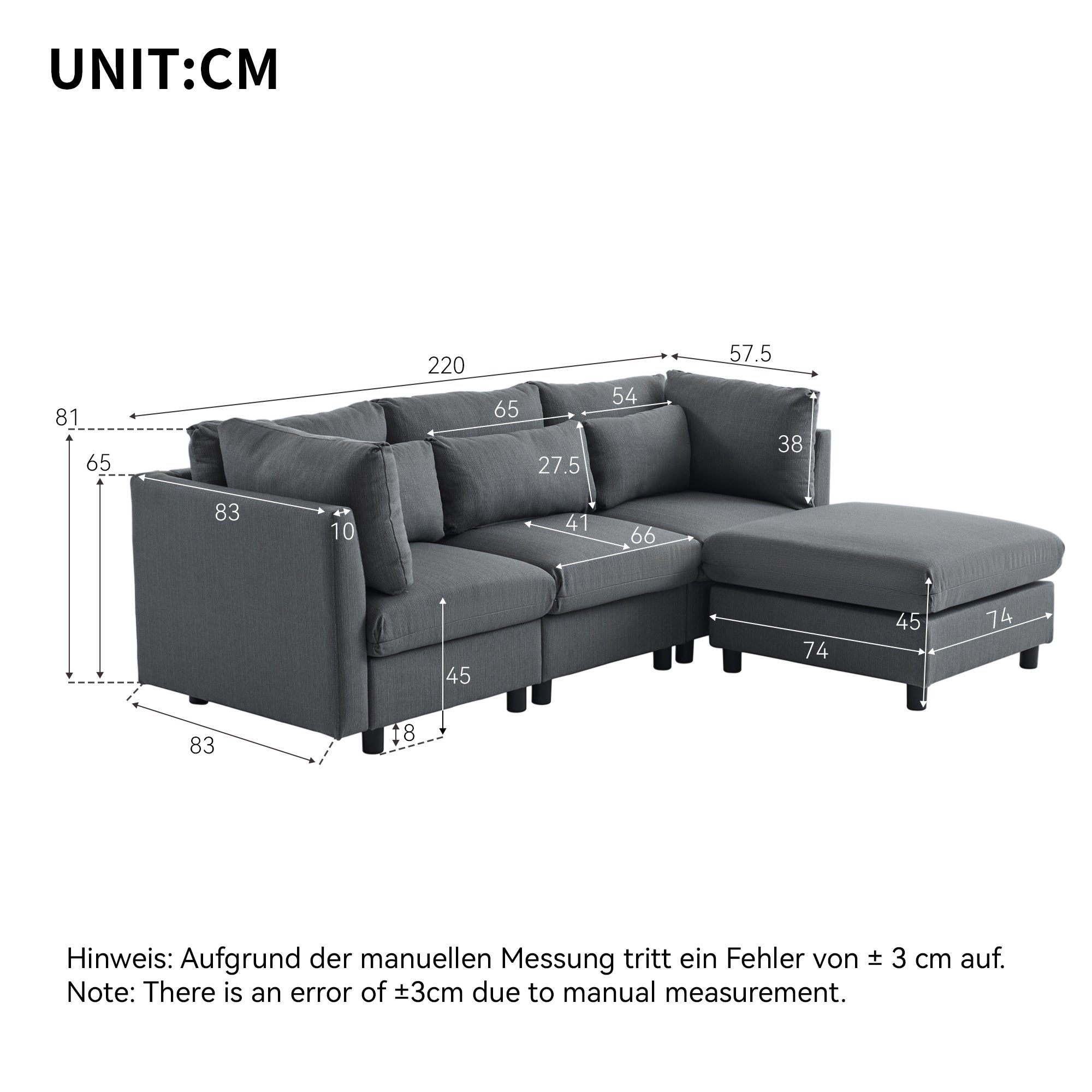 Canapé 3 places - canapé d'angle L avec pouf, mobilier rembourré, adapté pour salon - 5