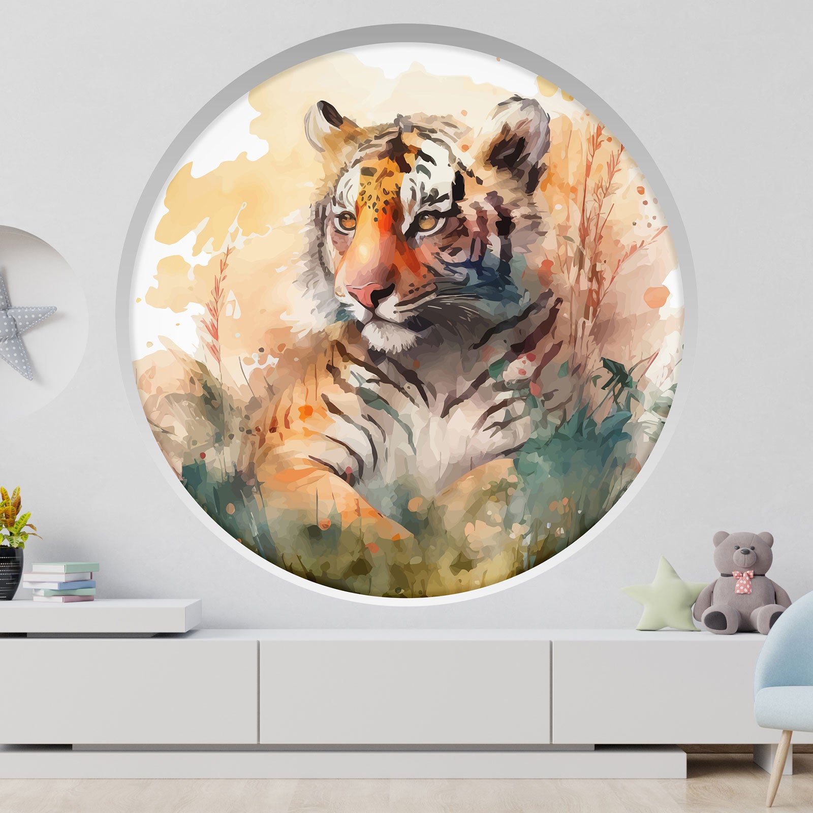 Stickers mural trompe l'oeil Arche rond enfants - Tigre - Diamètre 50 cm - 2