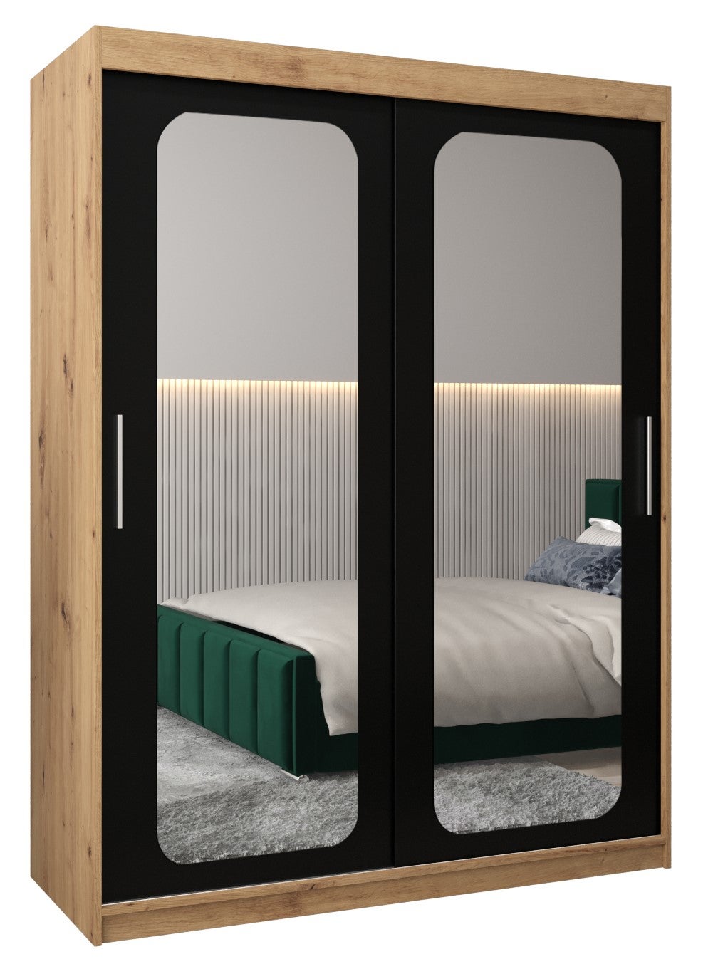 Szafa przesuwna garderoba PROMO T3 150 x 62 x 200 cm Artisan + Czarny - Abiks Meble
