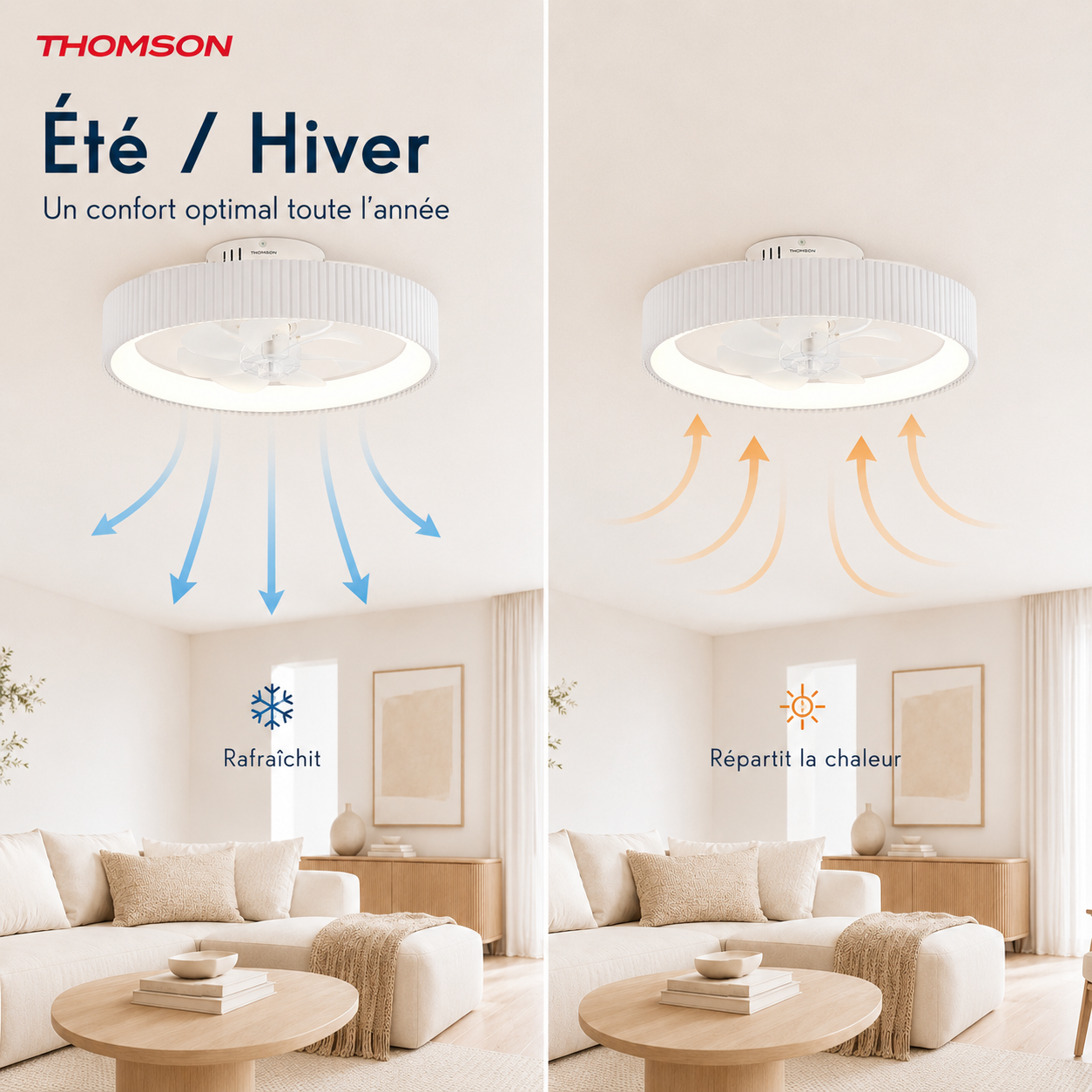 Ventilateur de plafond avec lumière THOMSON LILA avec 7 pales, diamètre de 50 cm et télécommande incluse - 7
