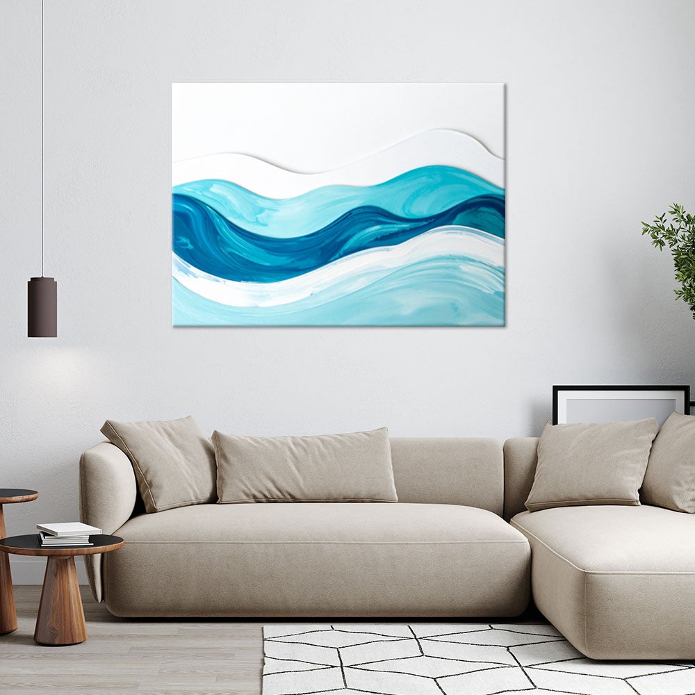 Obraz do salonu sypialni biura, Abstrakcyjne Fale Pastelowy Turkusowy Niebieski 60x40 - 2