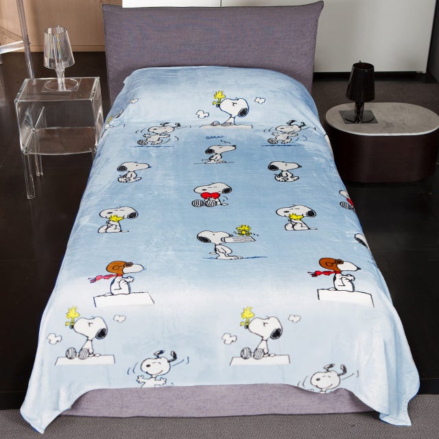 Kanguru - Plaid Singolo, Snoopy, 130x230 cm, Coperta per Letto, grigia, soffice pile, misura singola, 1 piazza, idea regalo natale bambino bambina, id