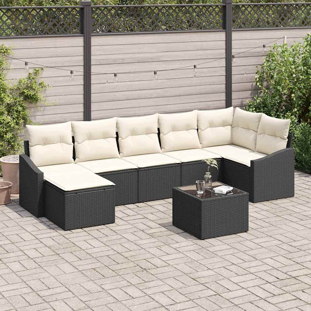 Zestaw Sof z poduszką 8 pcs Czarny polirattan vidaXL