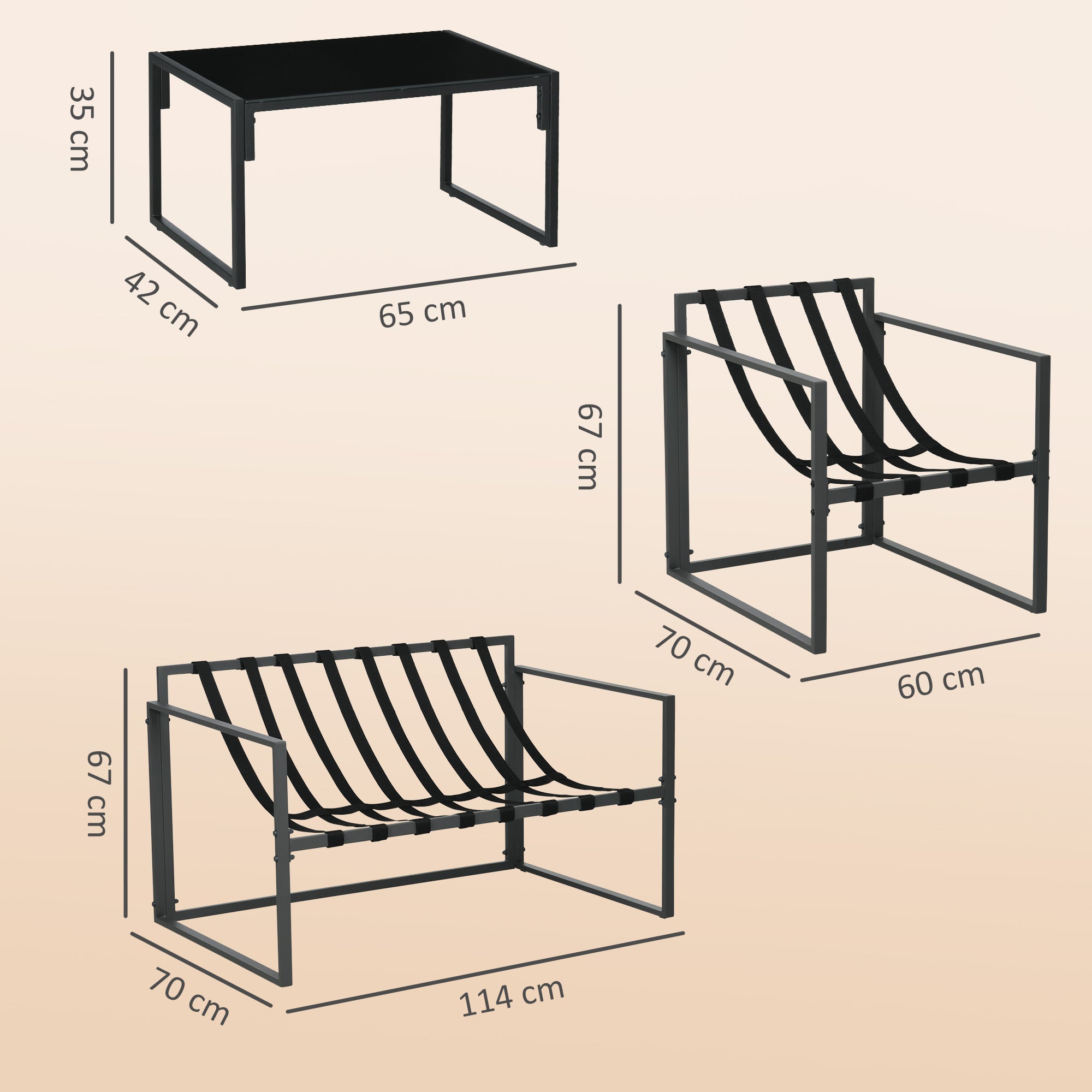 Salon de jardin en Acier Beige 4 personnes - 3
