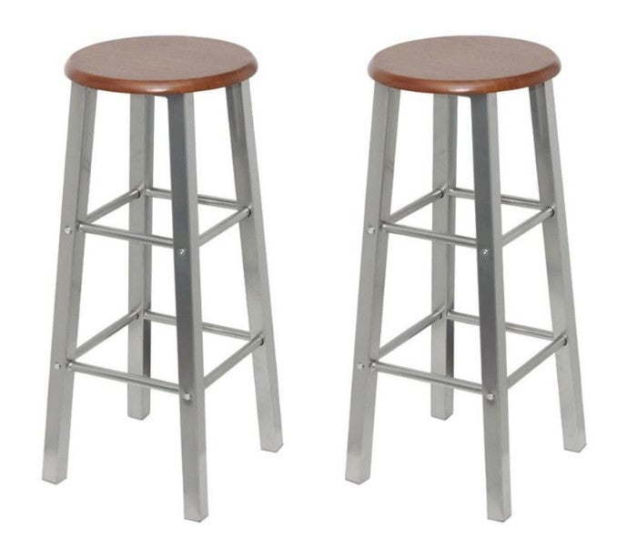Tabouret de bar rond bois marron et métal gris Luis - Lot de 2 | Leroy ...