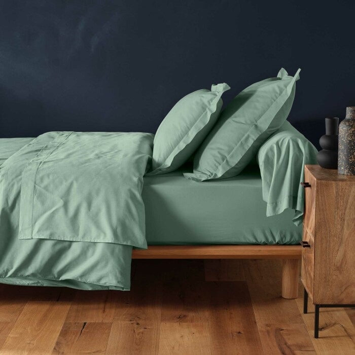 Drap-housse 2 personnes 160 x 200 cm coton 57 fils LINA Sauge – Bonnet 30 cm - 5