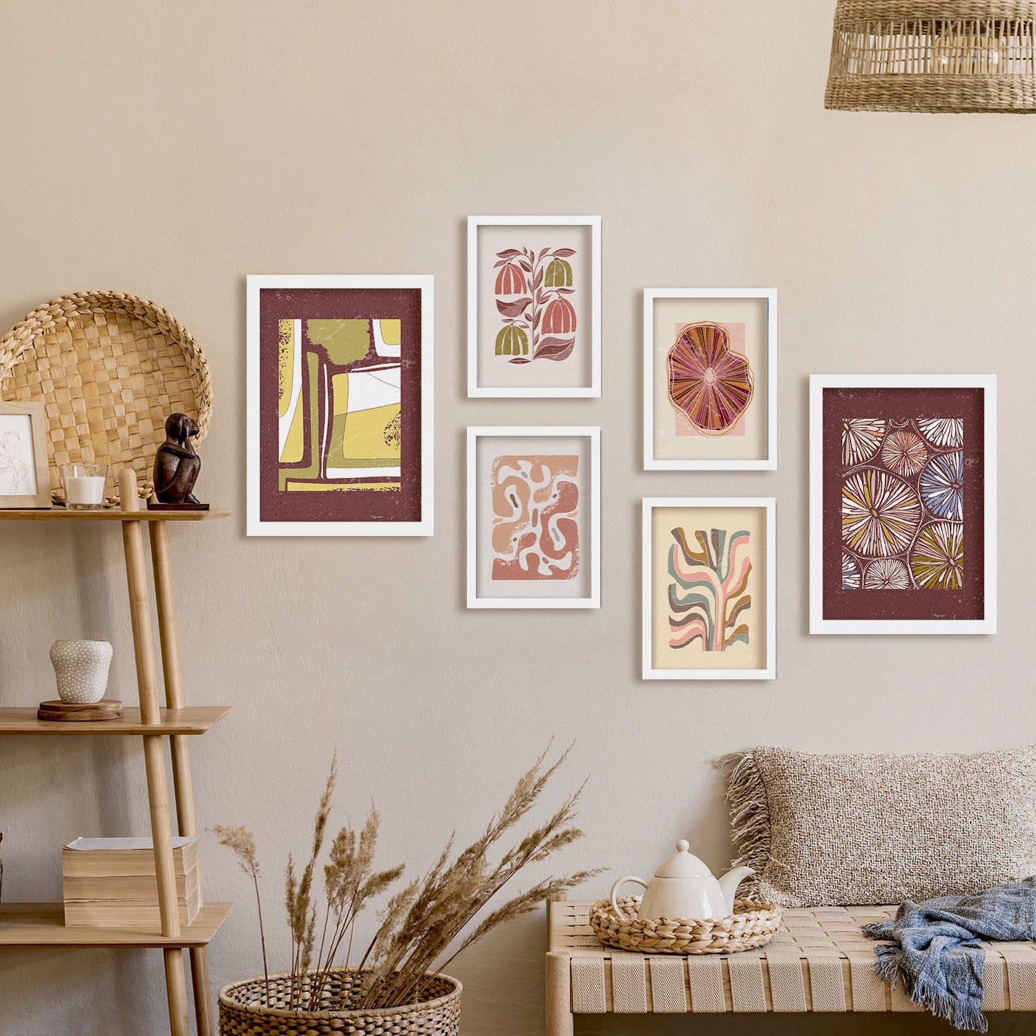 Nacnic Ensemble 6 Impressions De Chaussée Dans De Style Ethnique Cadre Décoratifs Pour Votre Chambre Maison Impression A4 A3 Avec Des Cadre Blanc - 5