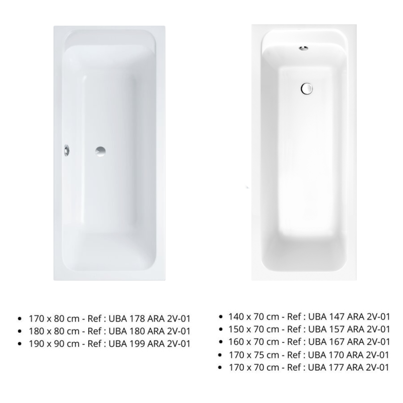 Baignoire droite 140 X 70 VILLEROY ET BOCH Architectura acrylique - 5